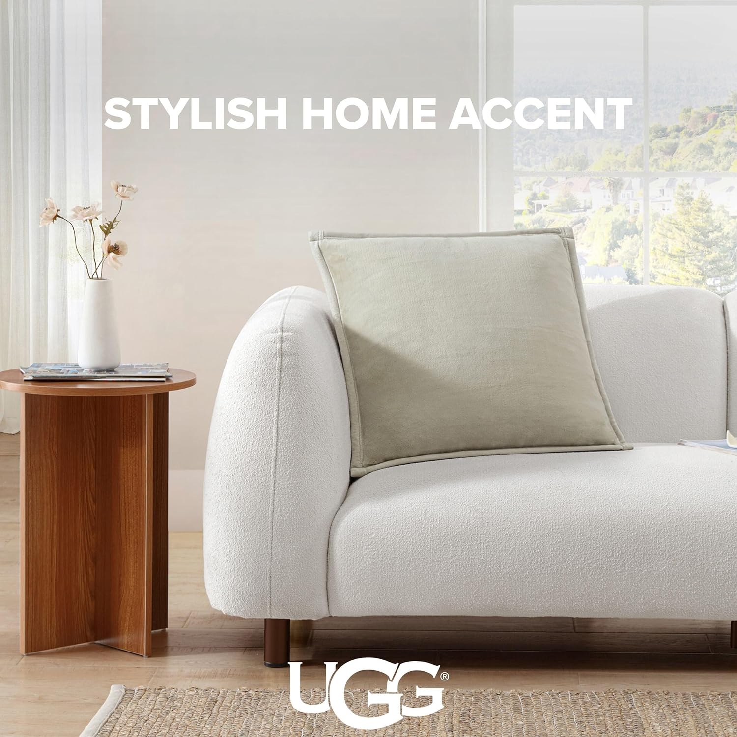 UGG Coco 2-Pack Decorative Pillows - Soft & Plush Throw Pillow Inserts with Throw Pillow Covers - Perfect for Sofa, Bed, Living Room Decor or Home Decor, 20" x 20", Ivory Shoreline