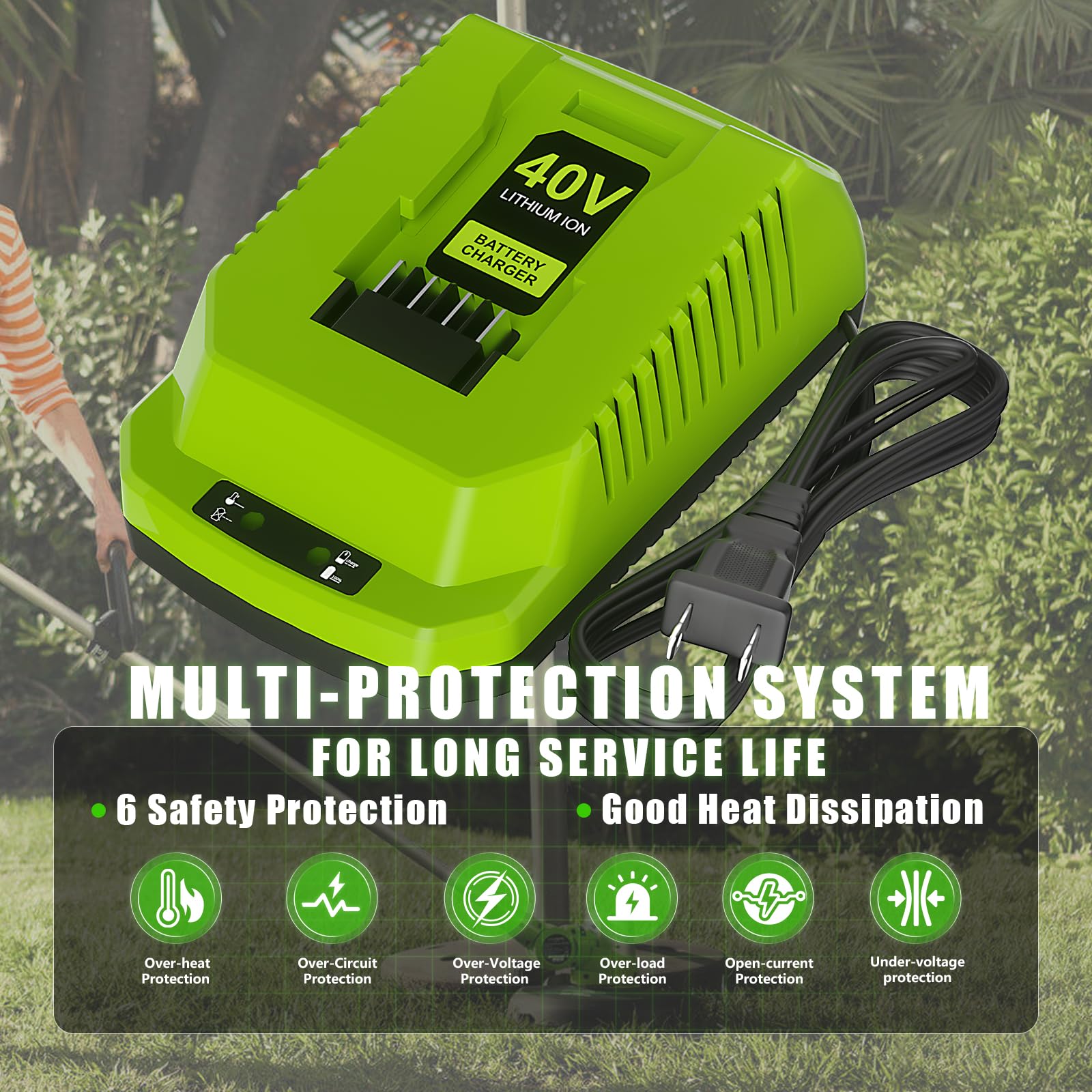 Cargador rápido de 40 voltios y 4 A, para Greenworks 40 V, carga rápida de repuesto para paquetes de baterías 29482 29462 29252 G-MAX de 40 V