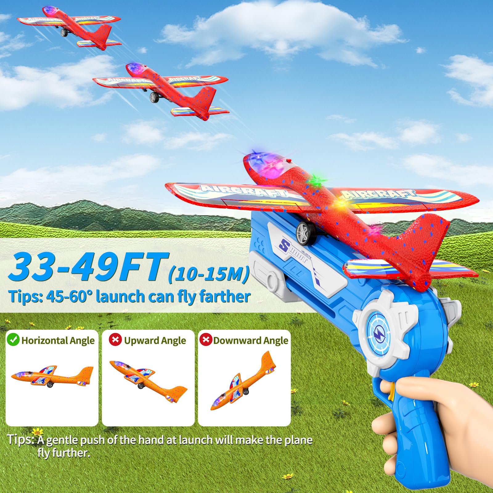 Doloowee Aeroplane Toy, 3 Glider Planes with Catapult, 2 flight mode, outdoor toys for kids 3+ Years - Image 2