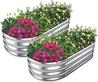 SnugNiture 2-Pack Galvanized Raised Garden Beds 4x2x1ft Oval Metal Planters - Rust-Proof for Vegetables Flowers Outdoor Gardening