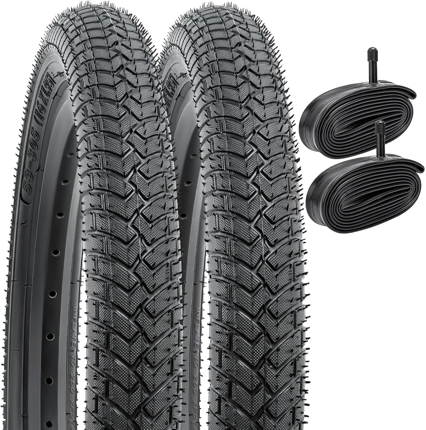 YUNSCM 2-PCS 16" Road Bike Tires 16x1.95/53-305 and 16" Heavy Duty Bike Tubes Shrader Valve Compatible with Kid Bike 16x1.90 16 x 1.95 16x2.0 Bicycle Tires and Tubes (Y-913)