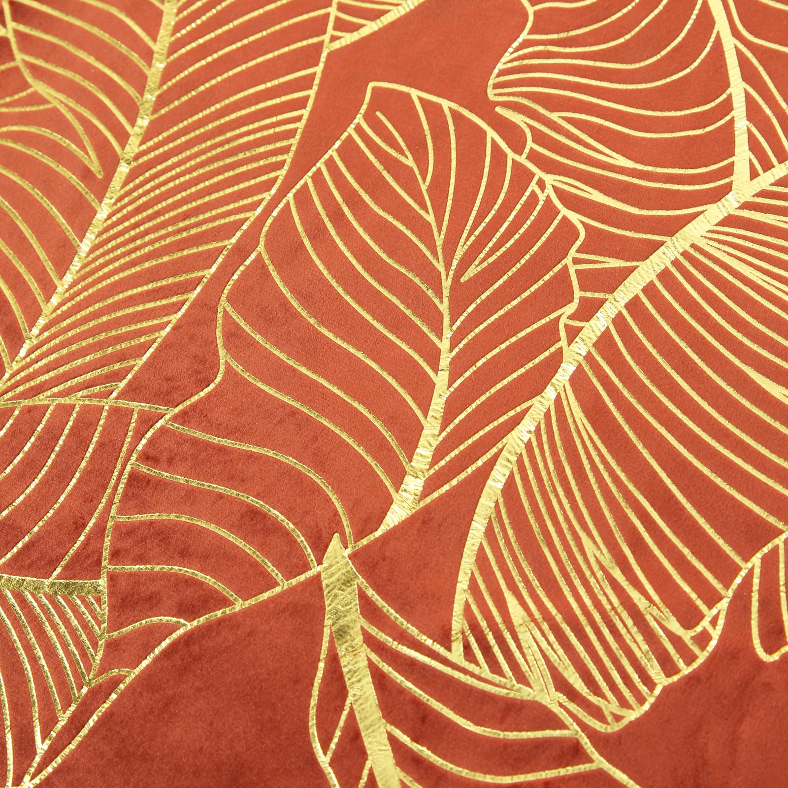 Tootop Burnt Orange Velvet Curtains Leaf Gold Foil Print 63" Long Soft Shiny Thick Fabric Insulated Blackout 70% Decorative Luxury Living Room Elegant Bedroom Rod Pocket 2 Panel (52" W x 63" L)