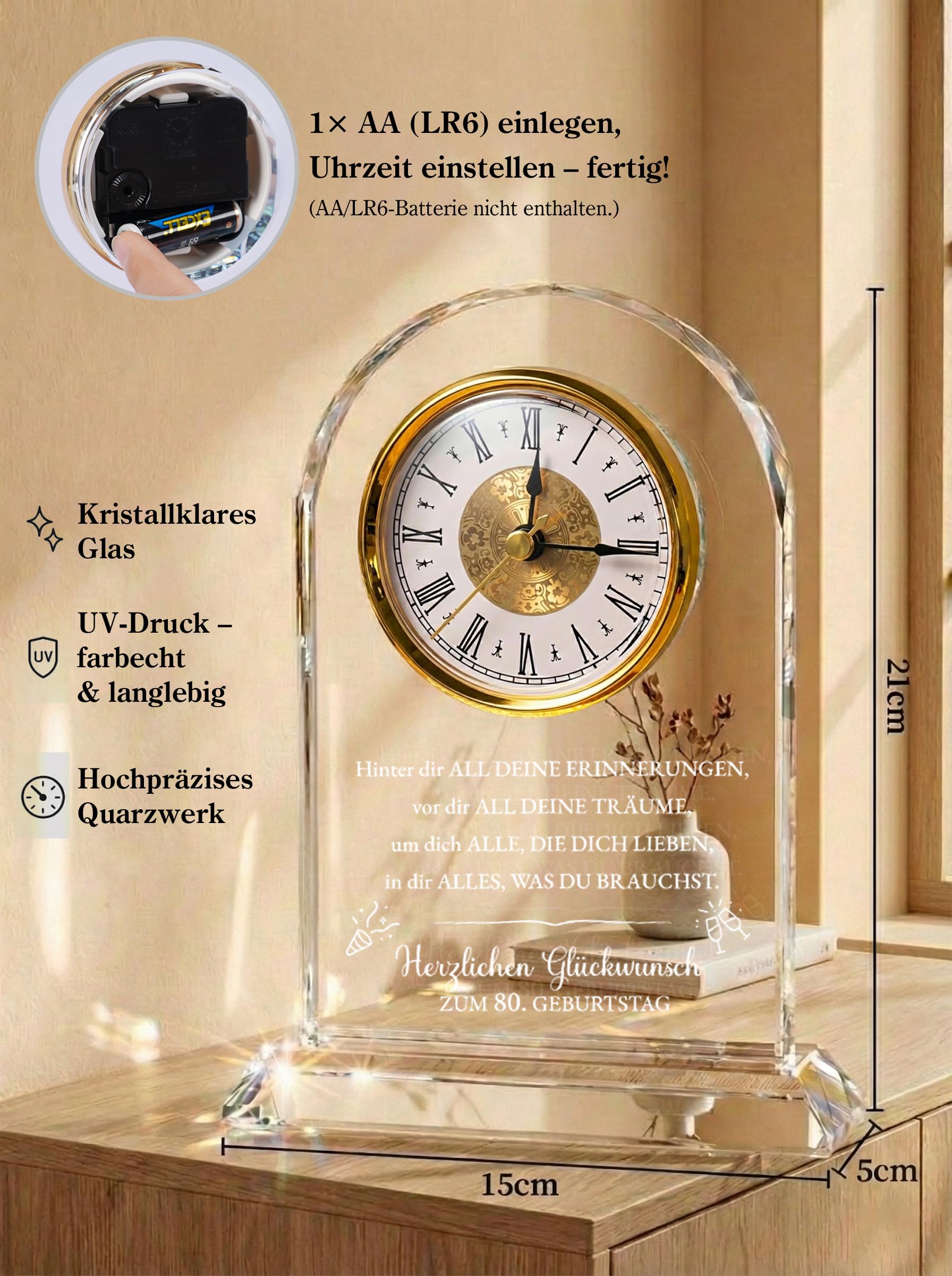 Geschenk 80. Geburtstag Frauen & Männer Jahrgang 1946 – Tischuhr mit Spruch – Geschenkidee für Mama Papa Oma Opa Ehemann Ehefrau & Freunde – Deko & Erinnerung 80 Jahre (In Geschenkbox mit Karte)