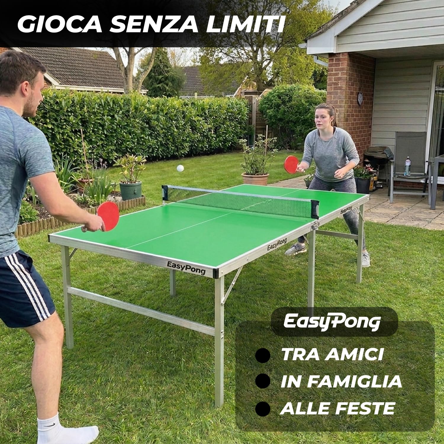 EasyPong | Tavolo da Ping Pong Verde | 182x91cm | qualità Premium | Facile da trasportare | Stabile | Ideale per Esterni e Interni | 2 Racchette + 4 Palline | Tennis da Tavolo | OriginalCup