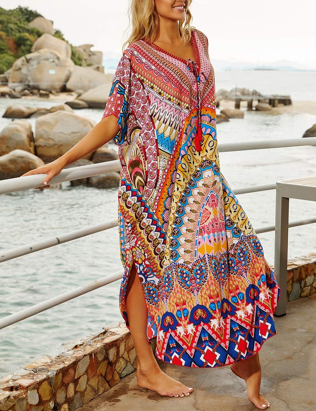 Eddoyee Loose Beach Kaftan Dresses for Women Caftan Swimsuit Cover Up