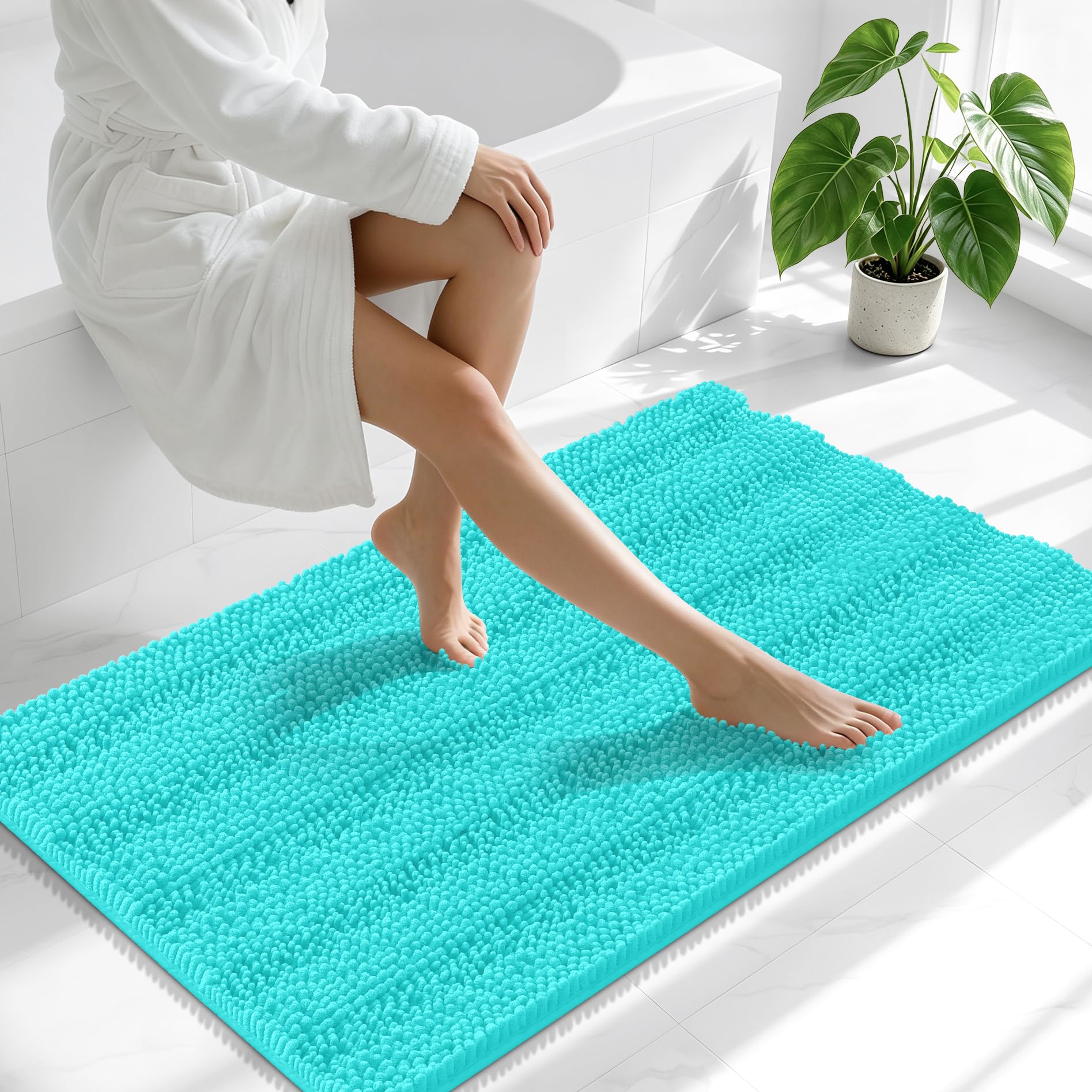Smiry Thick Chenille Bathroom Runner Rugs 44x24, Absorbent Bath Mat, Teal