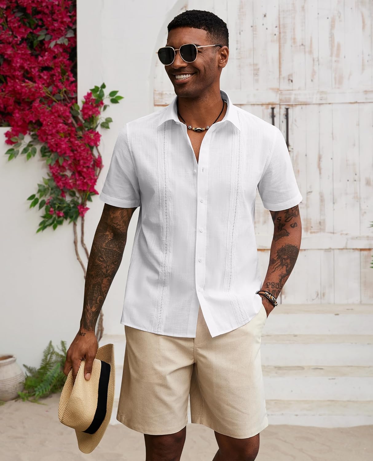 Lion Nardo Guayabera Linen Shirts for Men Short Sleeve Button Down Shirt Hawaiian Shirt Cuban Summer Shirts Beach Shirts - Image 6