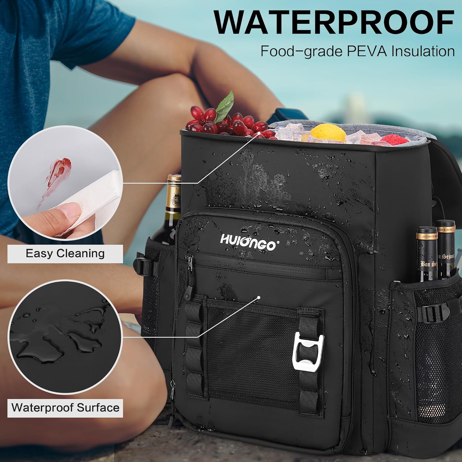 Hulongo Large 52cans Waterproof Insulated Cooler Backpack for Men & Women, Leak Proof Backpack Cooler, Soft, 8Gal