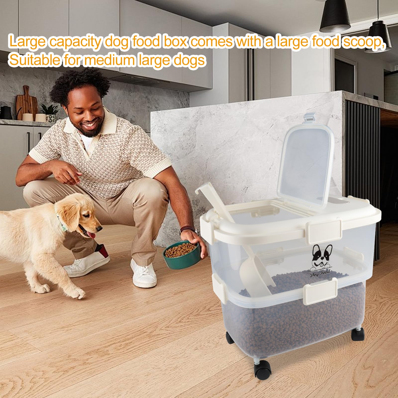 Contenedor de almacenamiento de alimentos para perros de 20 libras, contenedor hermético para alimentos para mascotas, contenedor de plástico para alimentos para perros con cuchara de comida