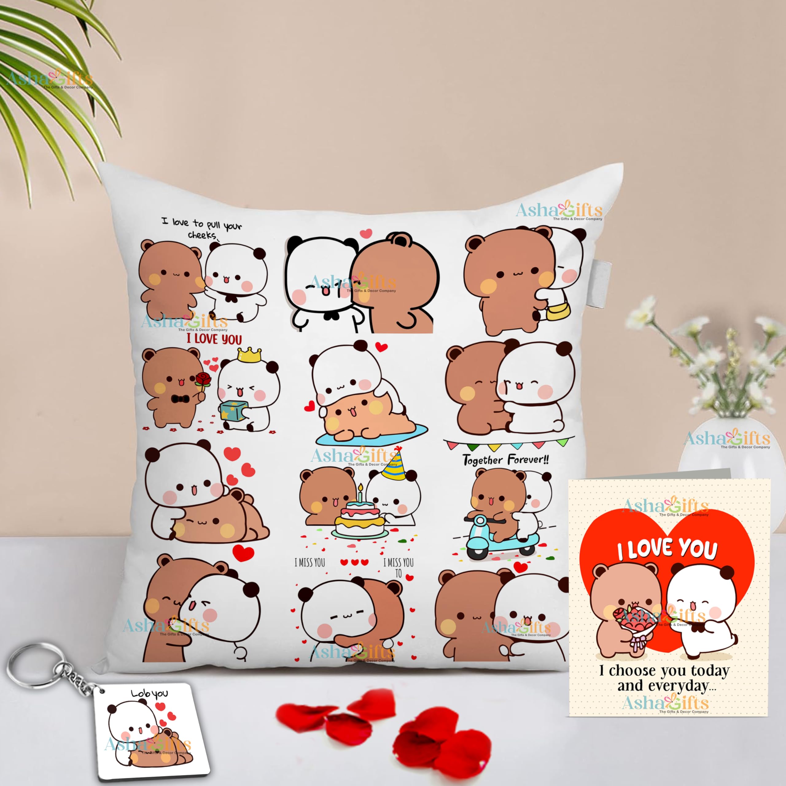 Bubu Dudu Cushion Love Gift for Birthday | Gift for Wife Cushion Cover with Filler AT-10