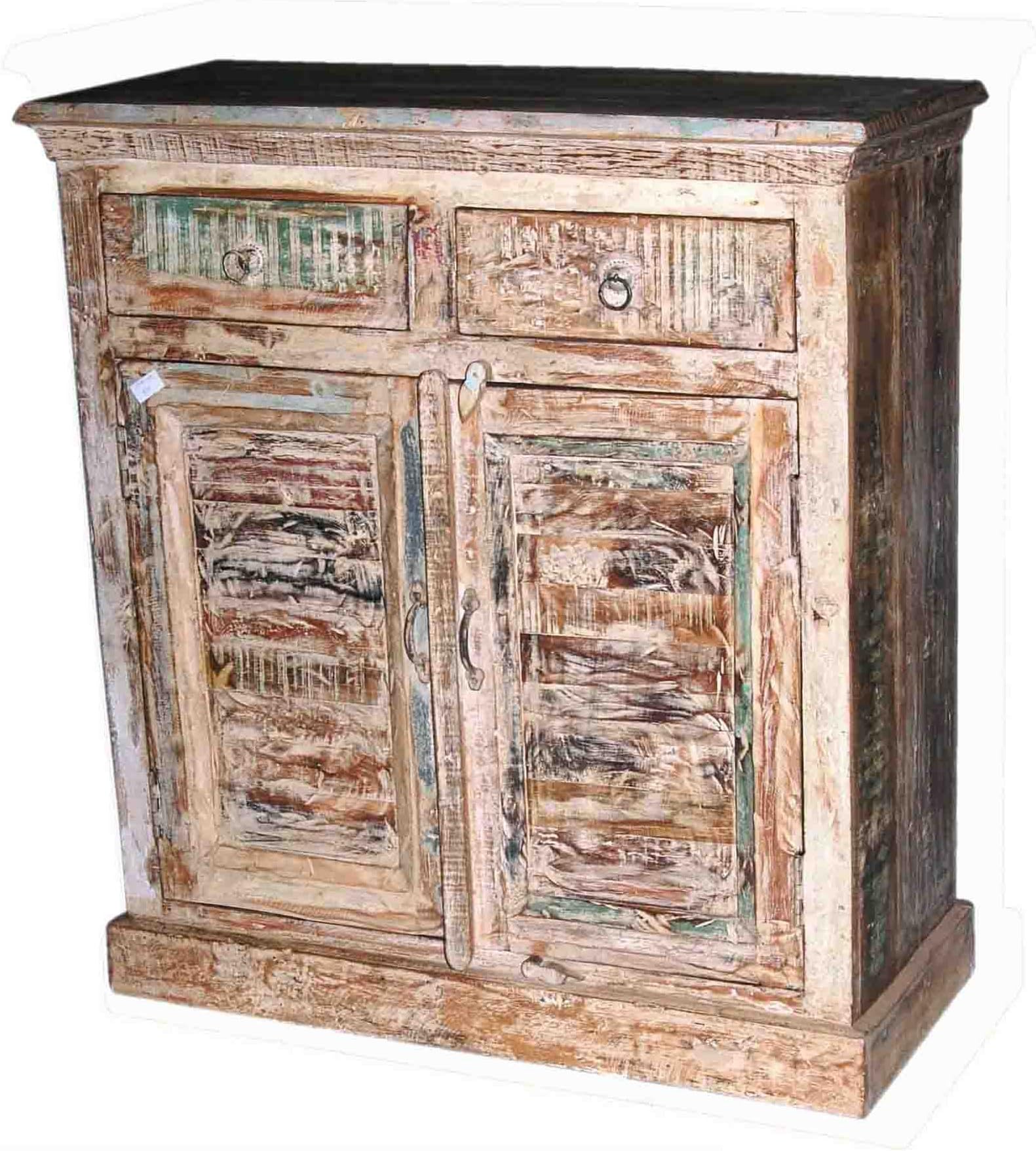 White Antique Accent Carving Cabinet with 2 Drawers and 2 Doors, 34 by 40 by 16-Inch