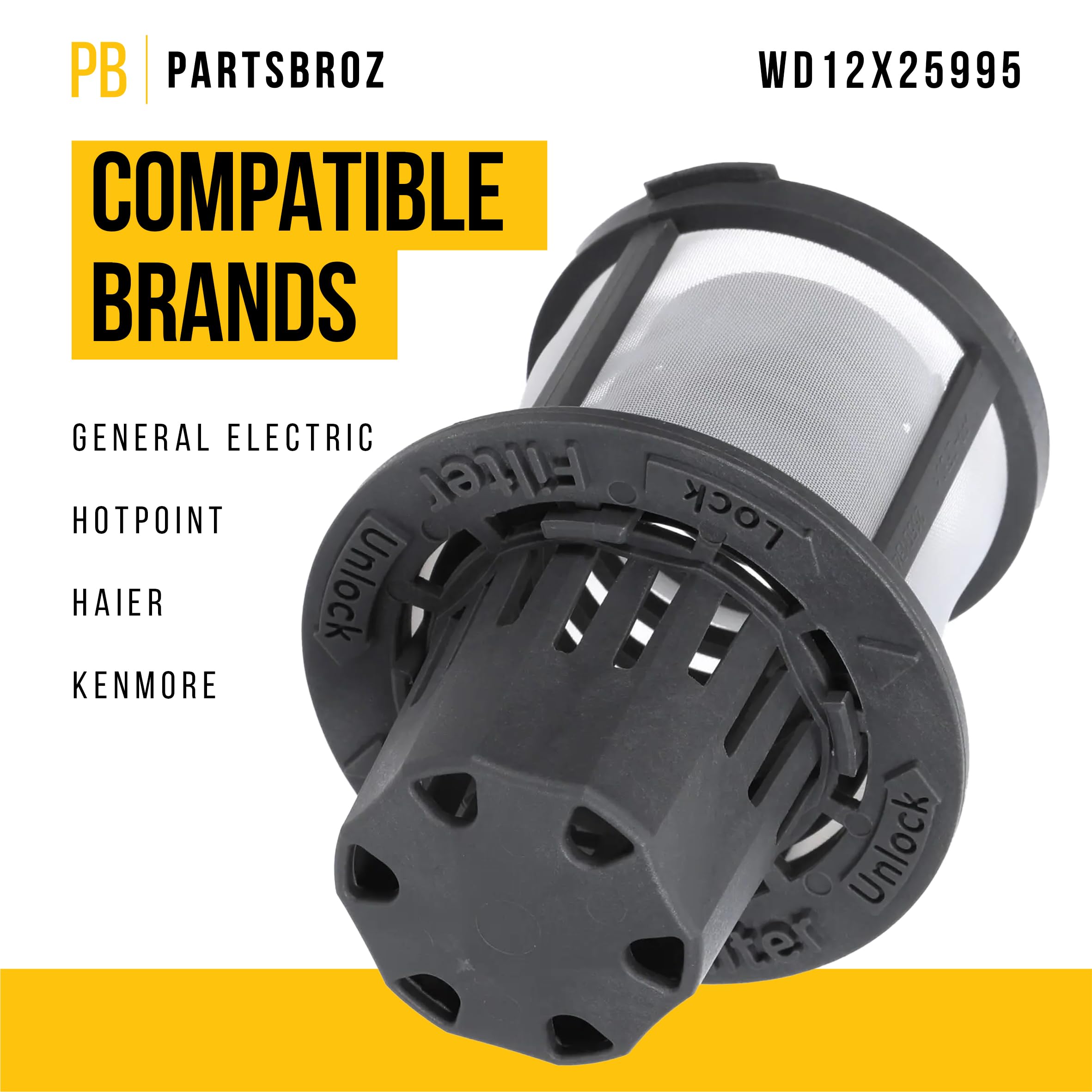 WD12X25995 - Filtro fino compatible con lavavajillas General Electric Hotpoint Haier - Sustituye a AP6989426 PS16217023 piezas de reparación de repuesto ultraduraderas, instalación sencilla