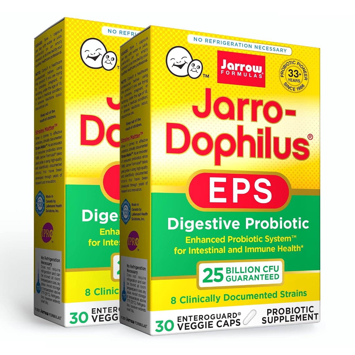 Jarrow Formulas Jarro-Dophilus EPS Higher Potency - 25 Billion Organisms Per Serving - 30 Veggie Caps - Multi-Strain Probiotic - Intestinal & Immune Health - 30 Servings