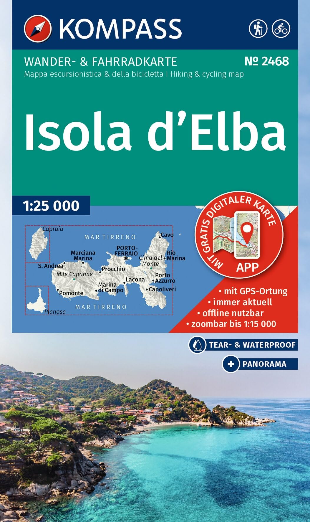 2468 isola d'elba: Wander- und Fahrradkarte in einem - inklusive Offline-Verwendung in der KOMPASS-App. Wander-& Radwege