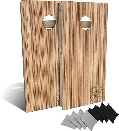 Slick Woody's Professional-Grade Cornhole Boards - 4'x2' Solid Wood Regulation Woodgrain Bean Bag Toss Game with 8 Resin Filled Bags