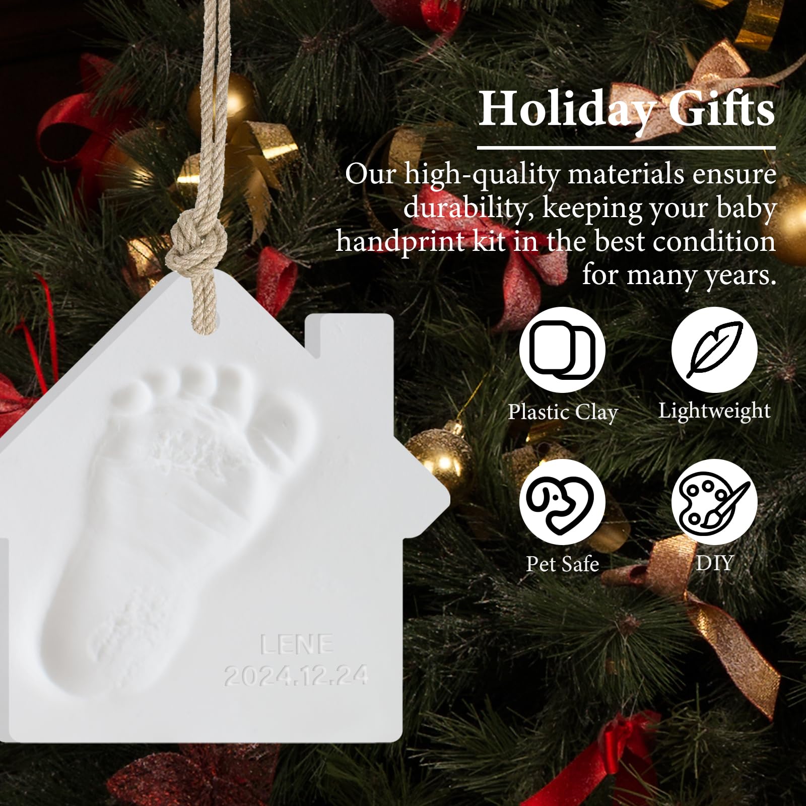 Baby Handprint Ornament Kit - Personalized Handprint Keepsake with Hand Print Mold Kit, Non-Toxic Clay for Newborns & Pets, DIY Baby Shower Gifts for New Moms, First Christmas & Mother's Day Crafts - Image 2
