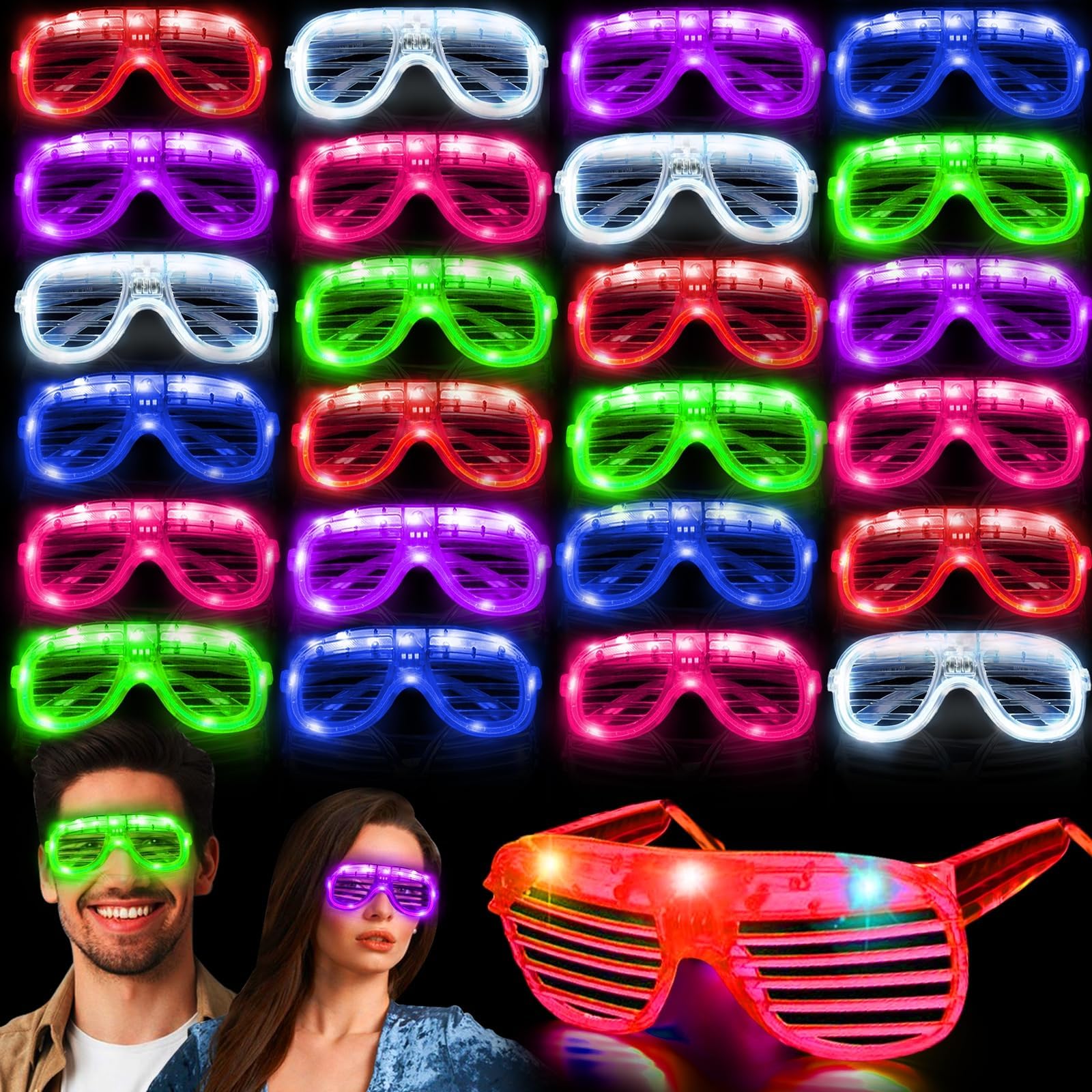 30 Pack LED Glasses Glow in The Dark Party Supplies Glow Sticks Glasses Party Favors Rave Neon Shutter Shades Light Up Glasses Sunglasses Party Favors for Kids/Adults Birthday Wedding Patriotic