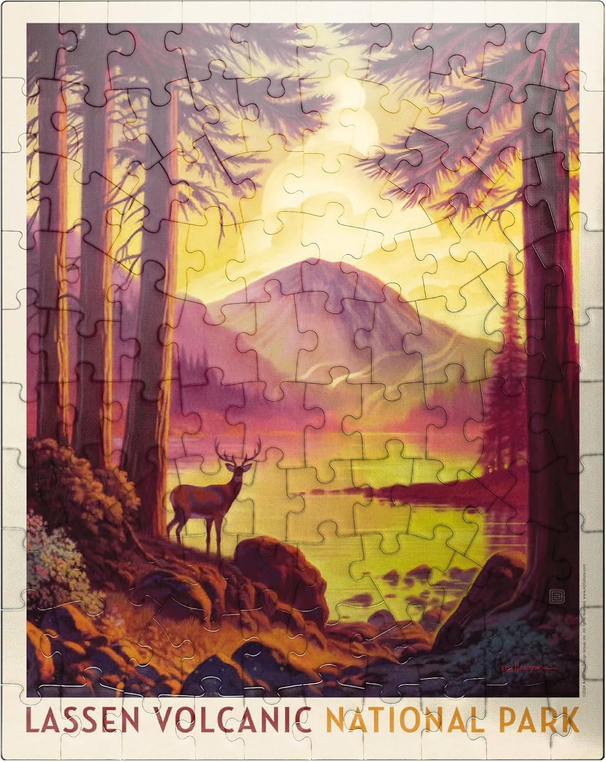 MyPuzzle Lassen Volcanic National Park: Morning Mist, Vintage Poster - Premium 1000 Piece Jigsaw Puzzle for Adults