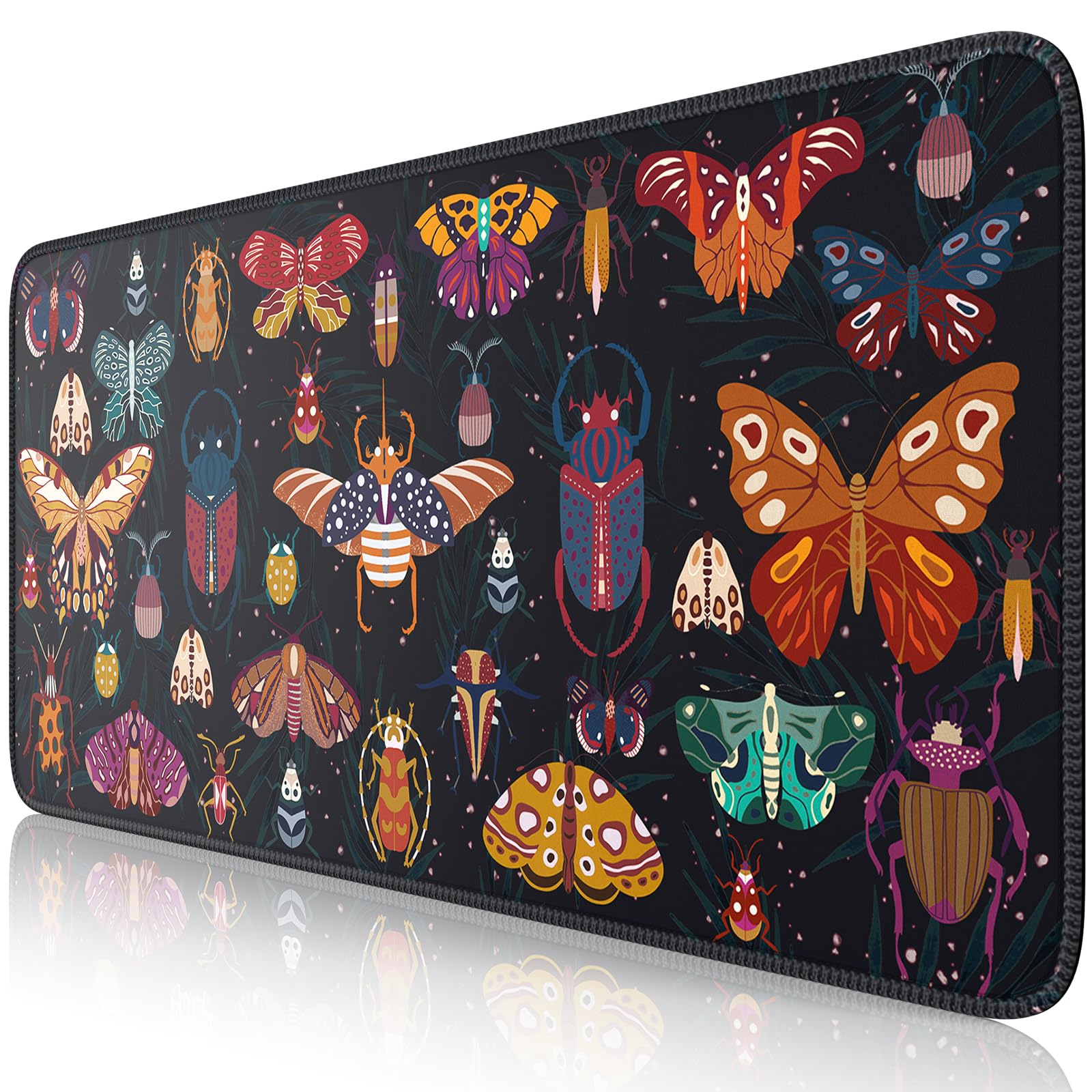 iLeadonLarge Mouse Pad Desk Mat,XXL Extended Gaming Desk Mousepad,Computer Laptop Keyboard and Mouse Mat,Insect Pattern Desk Pad for Home Office 35.4x15.7 in