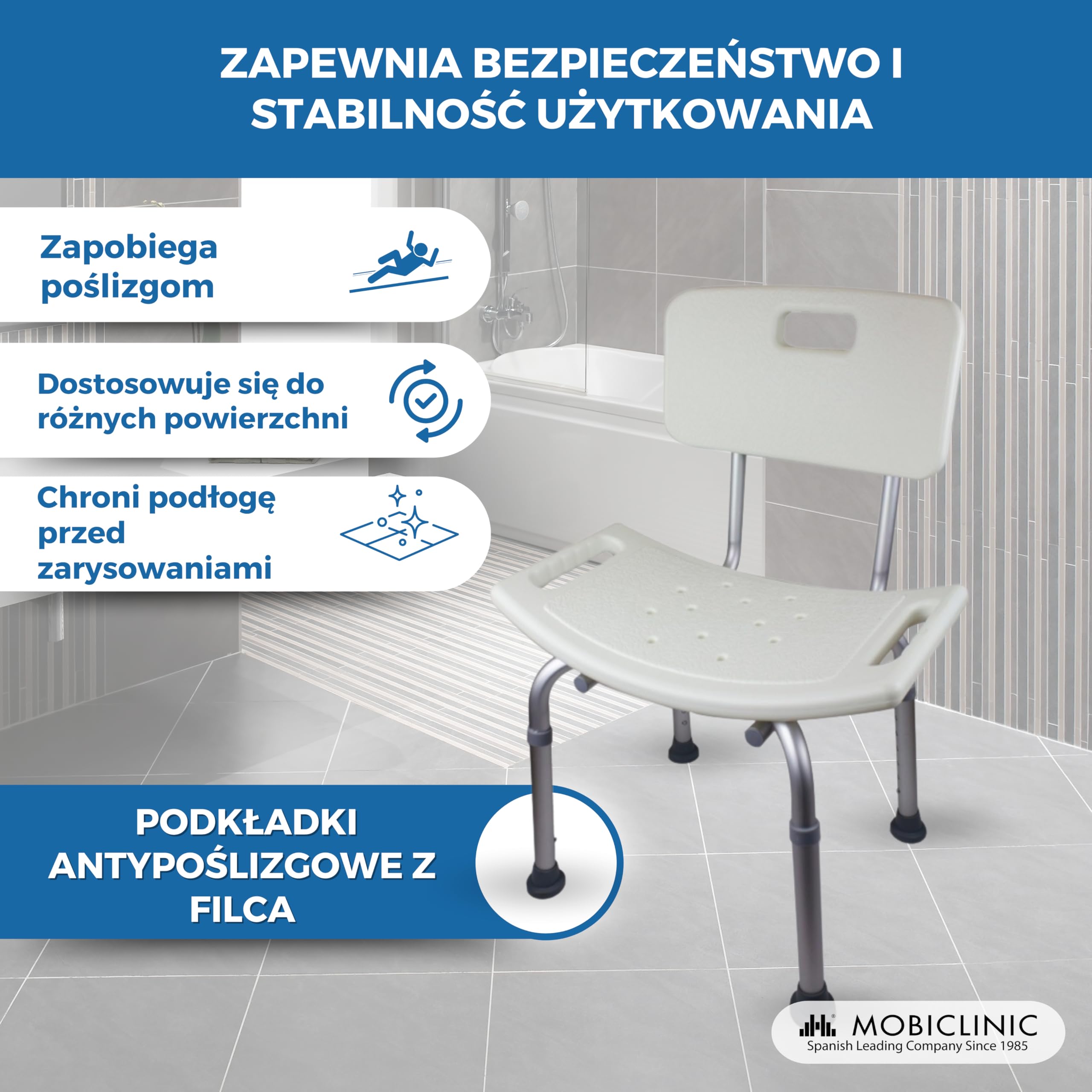 Mobiclinic, Oliwkowy, krzesło prysznicowe dla seniorów, ortopedyczny, stołek prysznicowy dla osób starszych, regulowana wysokość, krzesło do kąpieli z oparciem, antypoślizgowe uchwyty