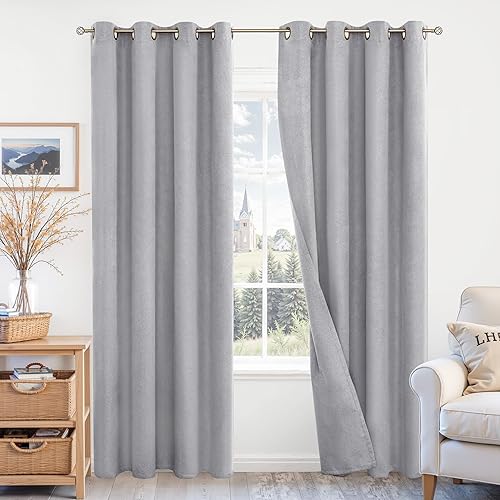 BGment Cortinas opacas de color gris oscuro para dormitorio, 84 pulgadas de largo, lino texturizado, con aislamiento térmico, 100% bloqueo solar,