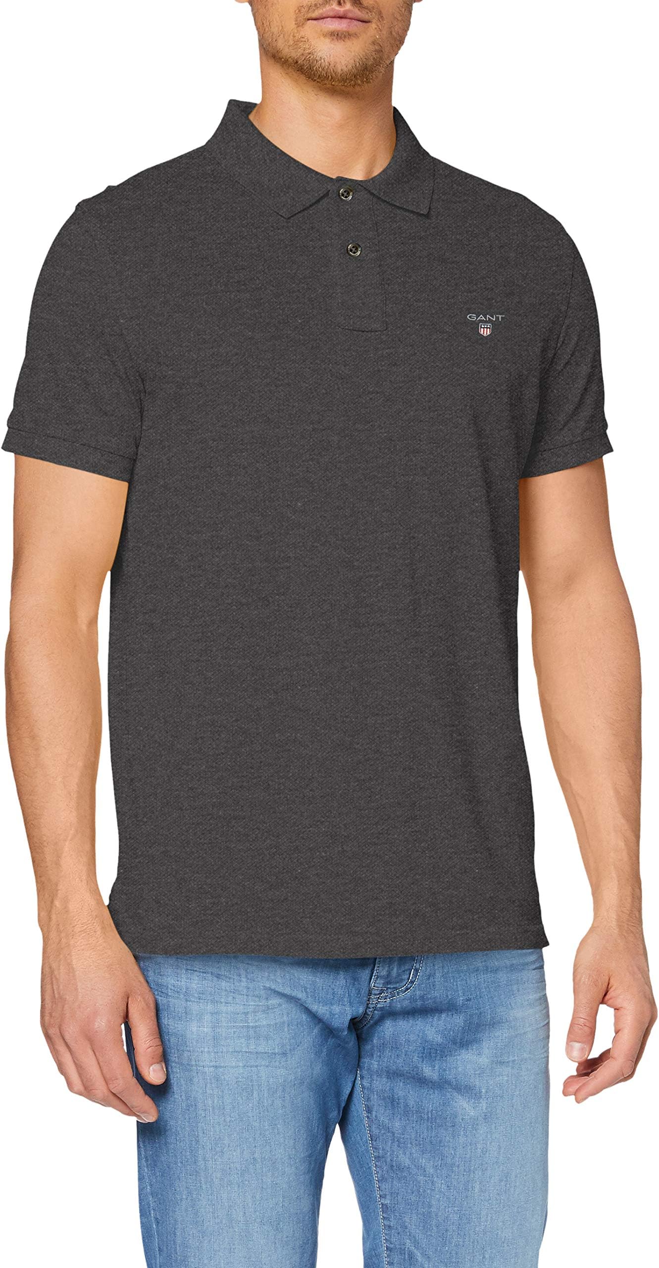 Men's The Original Pique Ss Rugger Polo Shirt, Antracit Melange, Xx-Large