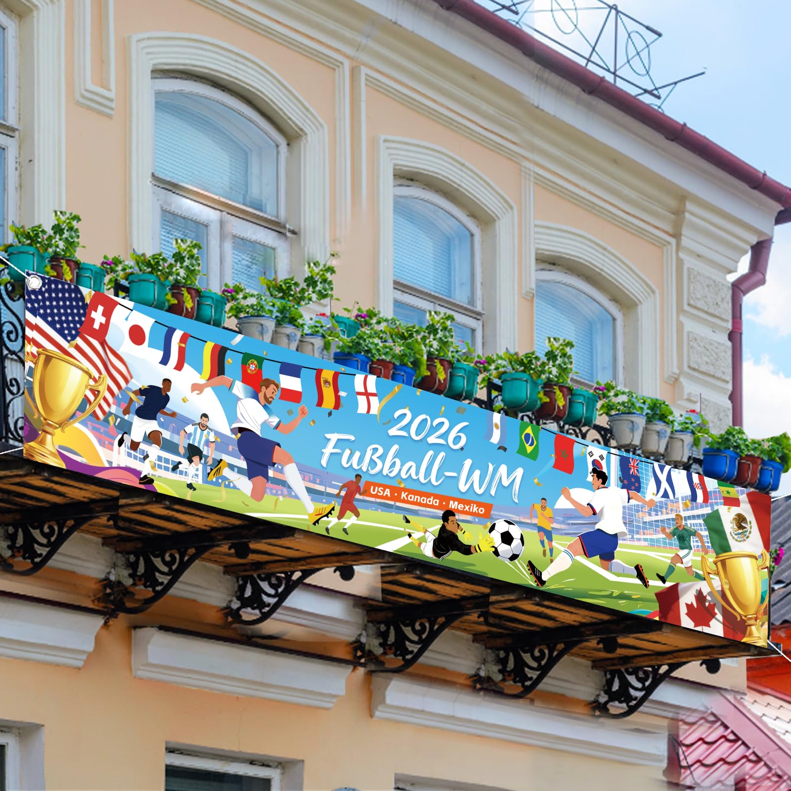AhfuLife 2026 Fußball Banner 300 x 60cm für WM Deko, Extra Große Fussball Weltmeisterschaft banner Deko für WM Fußball Fans Party Garten Haus Bar Dekoration (Stil 1) - 4