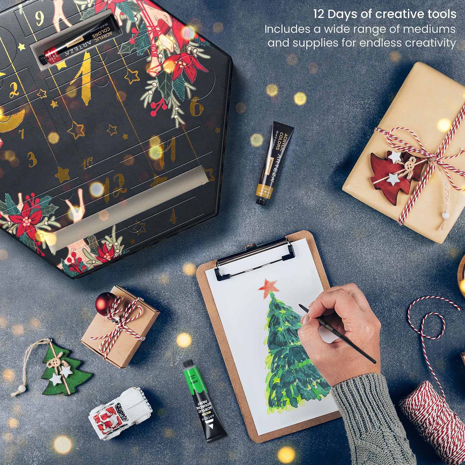 Arteza Advent Calendar 2023 (Fine Art, 12 Days) Art Supplies Holiday Gift  for Adults, Includes Acrylic, Gouache & Watercolor Paints, Art Chrome  Markers, Canvas Boards, Paint Brushes and Modeling Paste : Everything Else  - Amazon.com