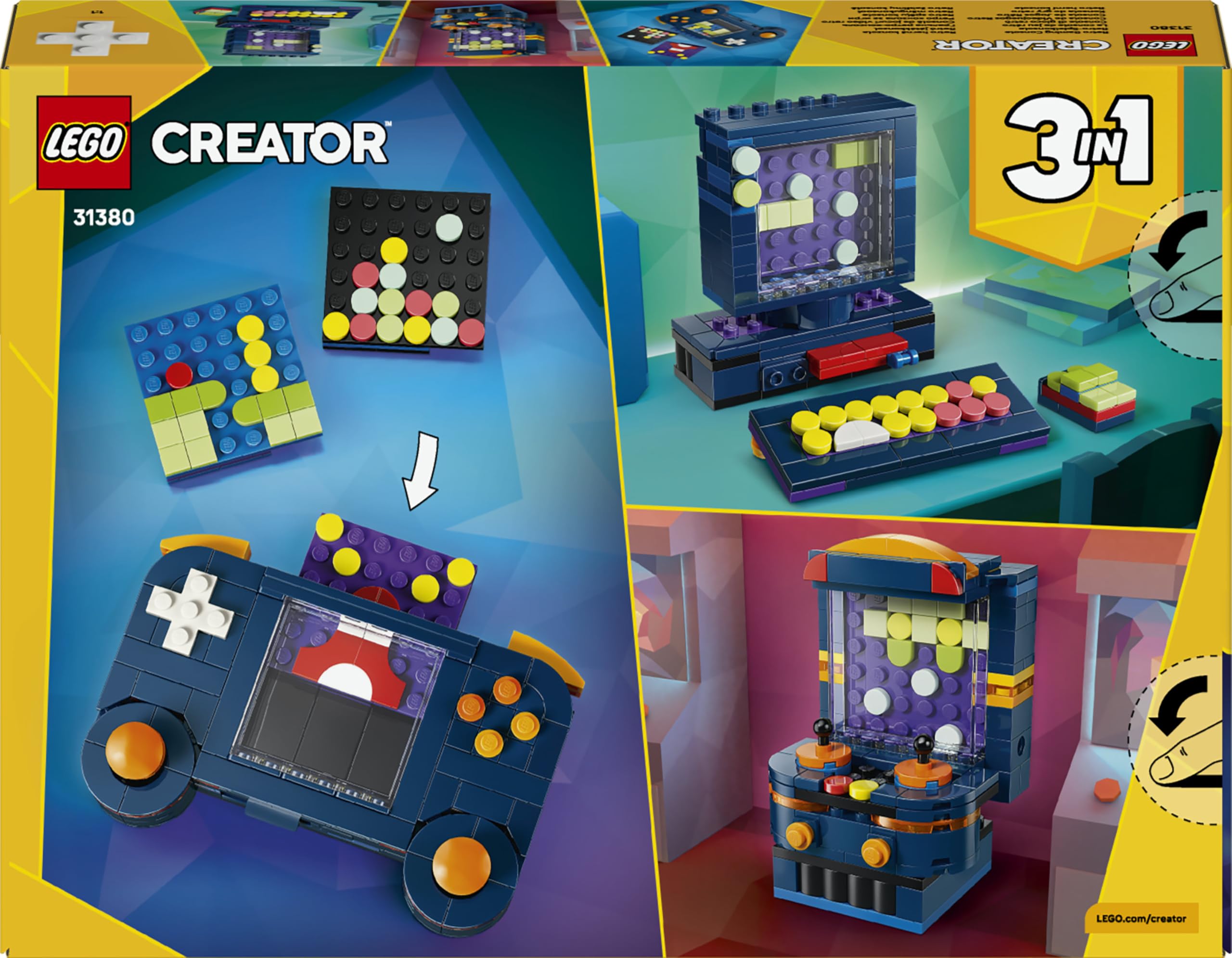 LEGO Creator 3-en-1 La Console de Jeu Rétro - Jouet de Construction Se Transformant en Borne d’Arcade ou Ordinateur avec Clavier & Souris - Idée de Cadeau Gaming pour Garçon ou Fille dès 8 Ans 31380
