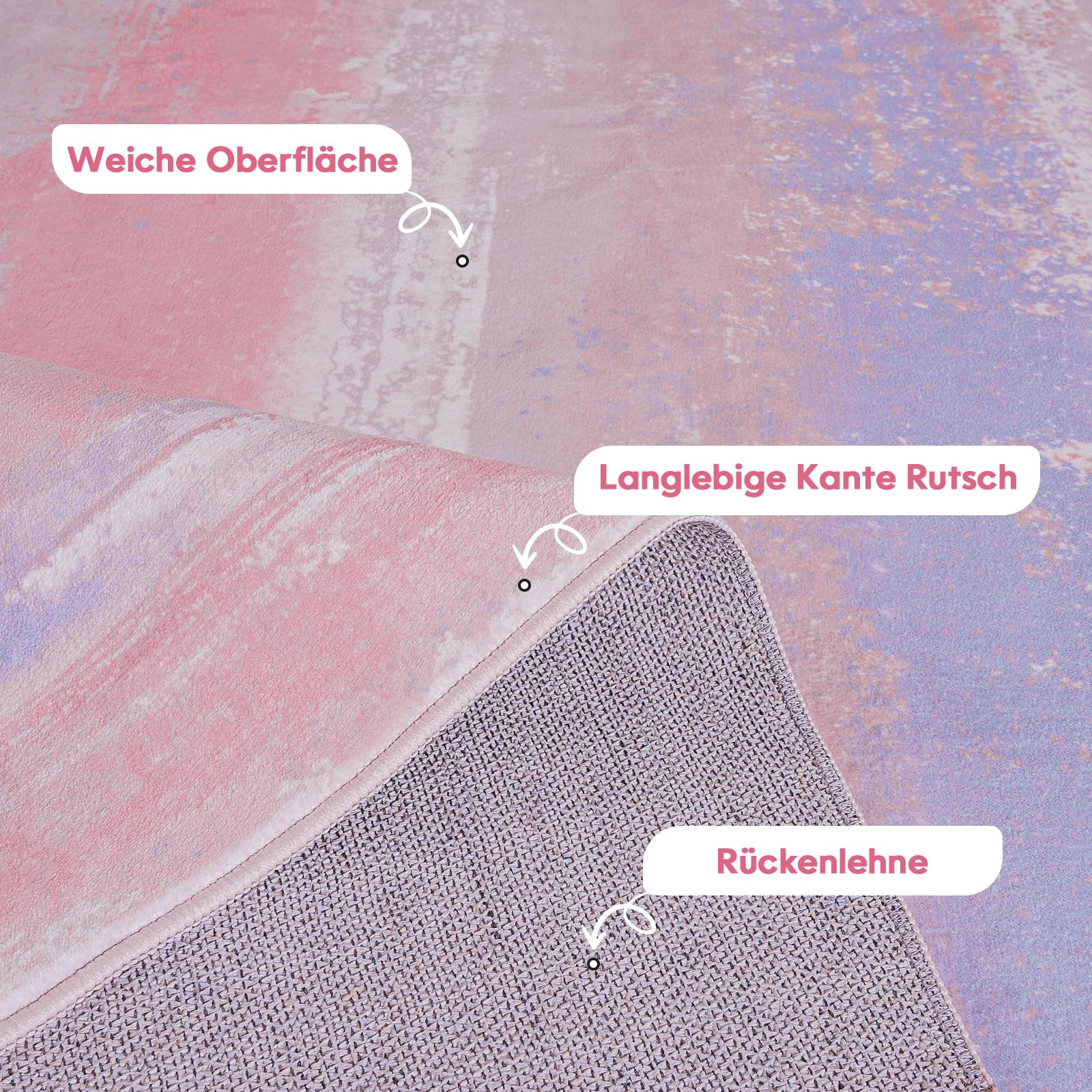 Teppich Rosa Wohnzimmer, Waschbarer Kurzflor Teppiche 160 x 230 cm Groß, Abstrakelte Farbige Gemälde, Abstraktion und Mode Farben Passen, Schlafzimmer, Esszimmer und Büro
