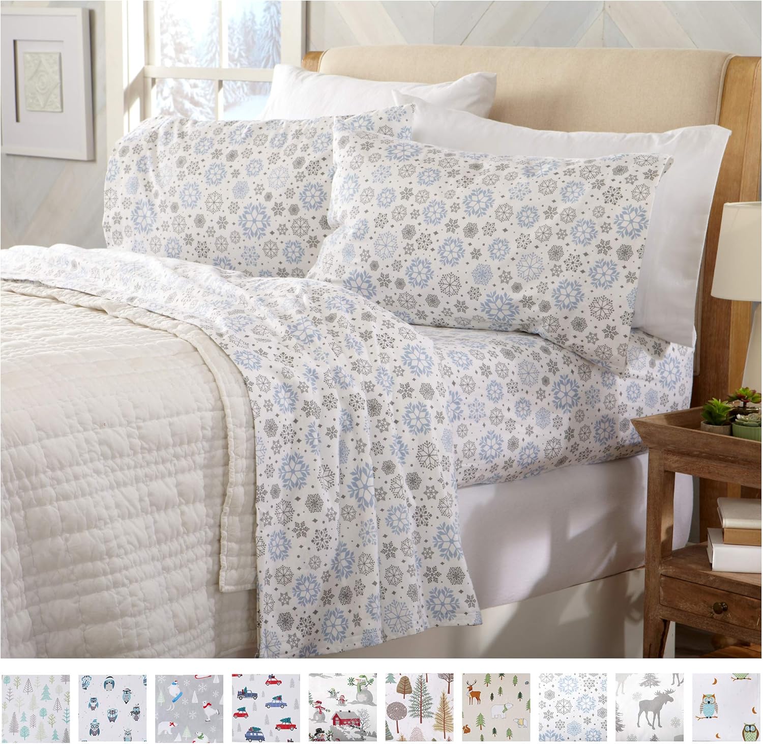 Flannel Sheets Twin Winter Bed Sheets Flannel Sheet Set Snowflakes Flannel Sheets 100% Turkish Cotton Flannel Sheet Set. Stratton Collection (Twin, Snowflakes)