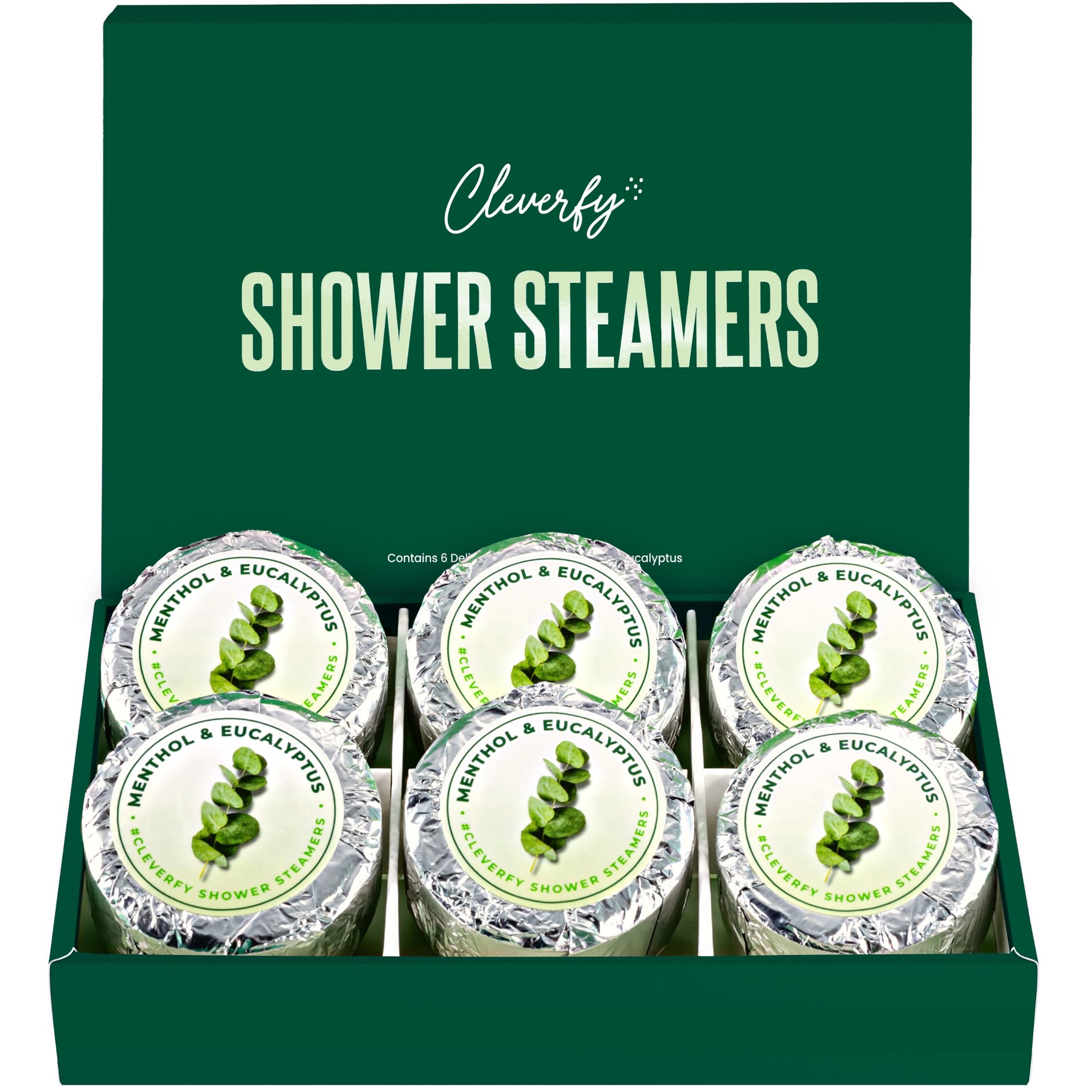 Cleverfy Eucalyptus for Shower Steamers Aromatherapy – Self-Care Shower Bombs for Sinus Relief and Nasal Congestion – 6 Tablets
