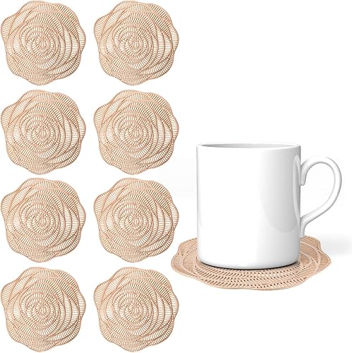 8 pares de posavasos dorados metálicos dorados de vinilo prensado para cocina, mesa de comedor, manteles individuales redondos florales decorativos