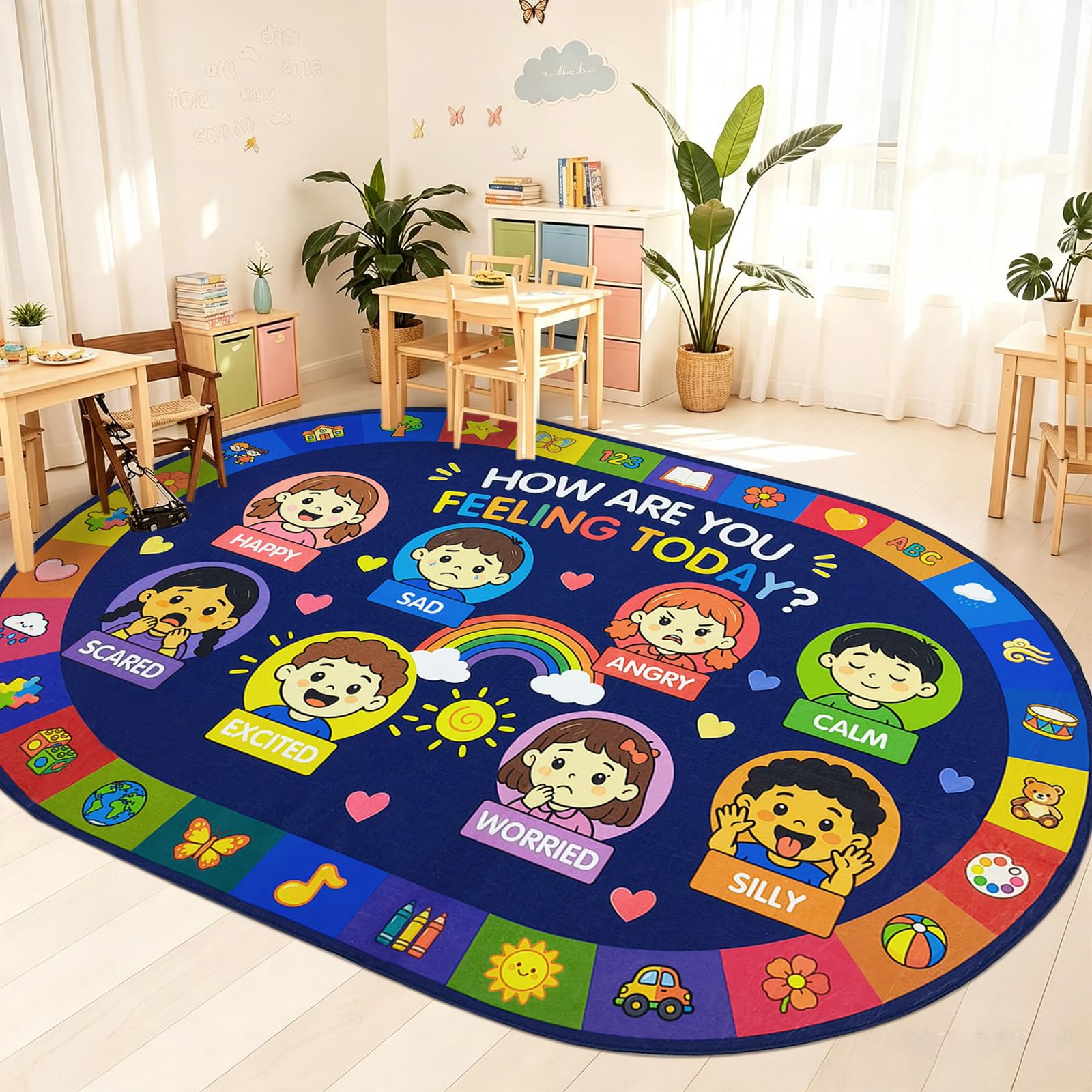 USTIDE Social Emotional Learning Classroom Rug for Kids 6.5x10 ft