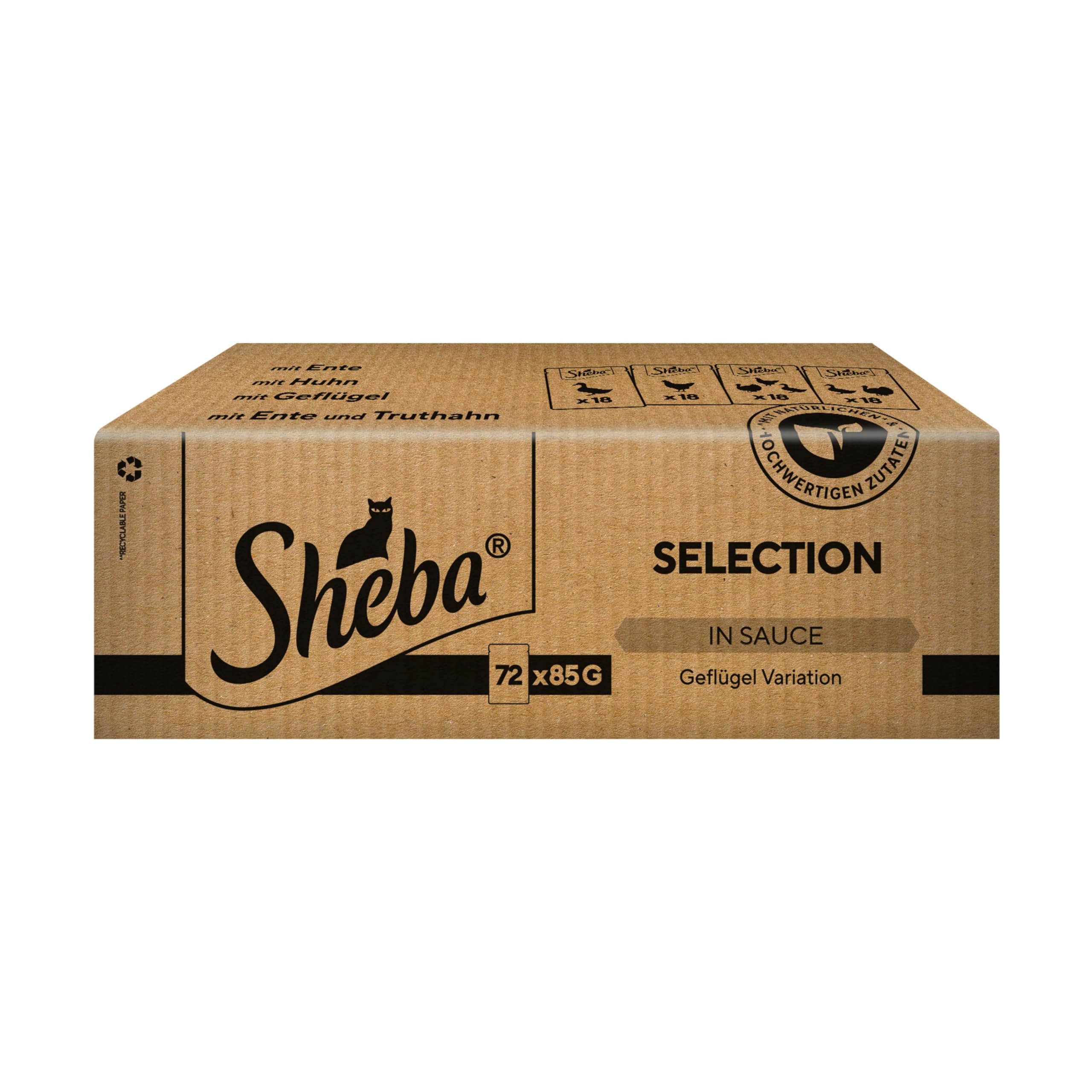 Sheba Selection in Sauce Katzenfutter Geflügelauswahl, 72 Beutel (72 x 85 g)