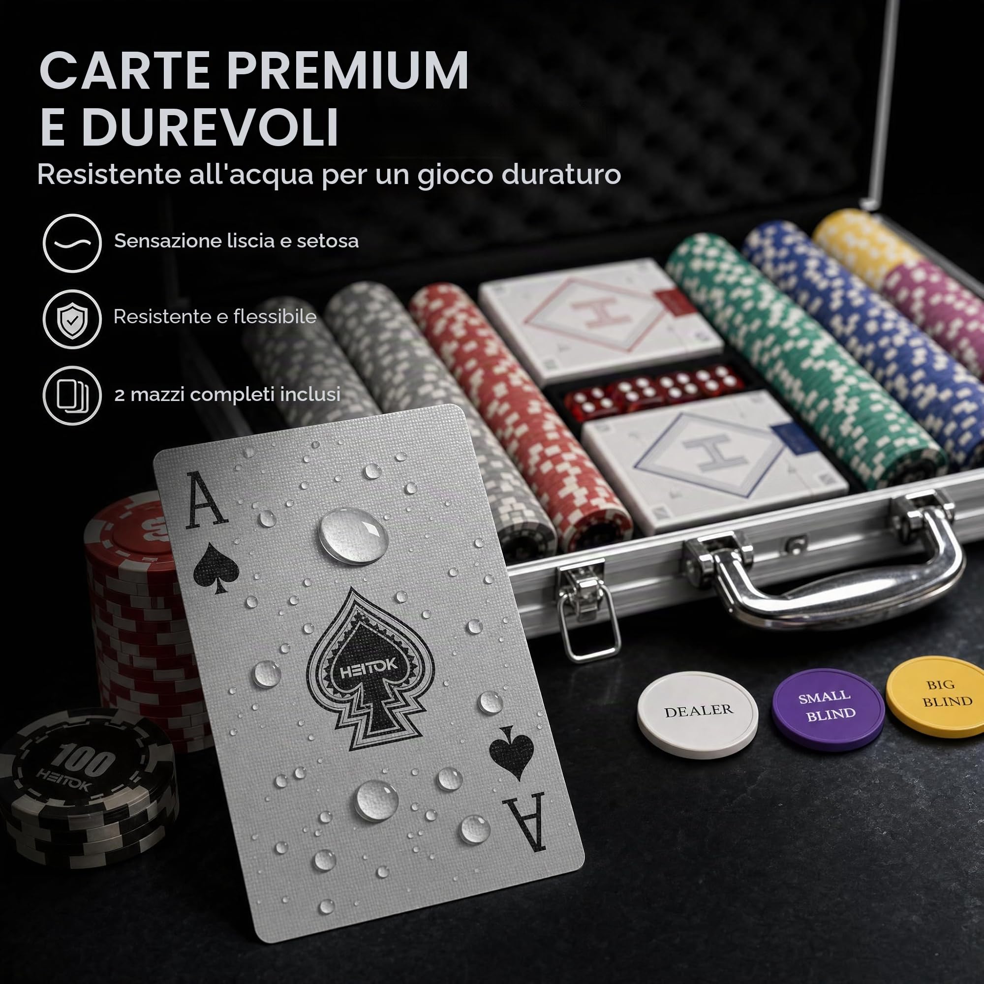Set Poker 300 Fiches 11,5g Nucleo Metallo - Valigetta Alluminio per Texas Hold'em Professionale