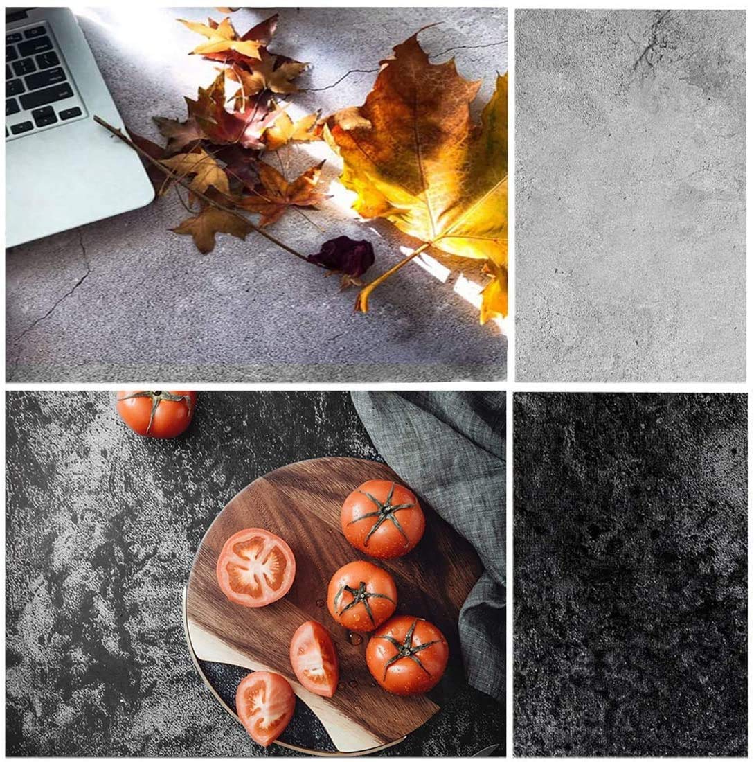 Selens56x89cm 2 in 1 Photography Black Backdrop Background Grey Wall Texture Paper Flat Lay Food for Photo Studio Product Props Jewelry Cosmetics YouTube Video Shooting, Double Sided Pattern