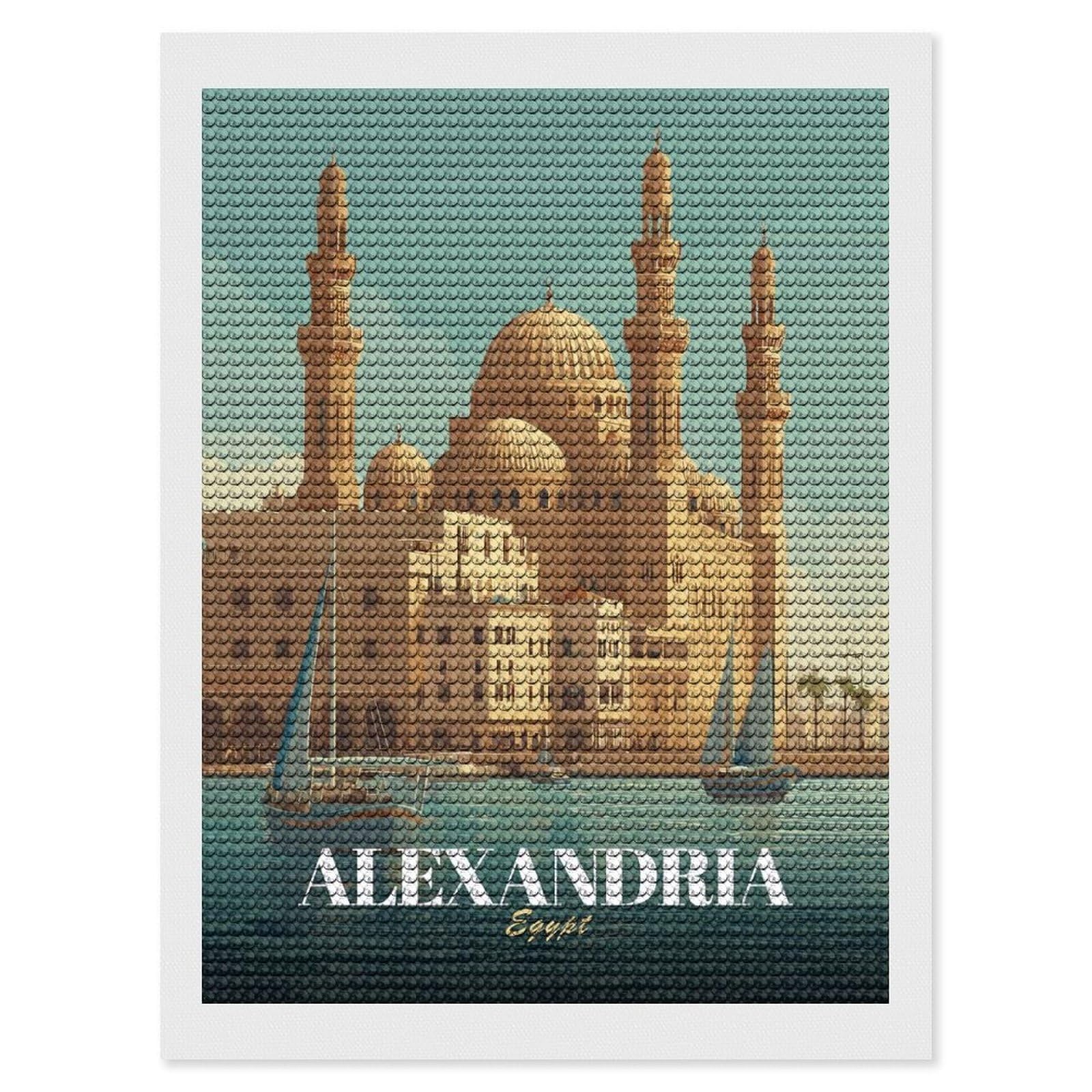 Junmoney Alexandria, Egypt Travel (3) DIY Diamond Art Canvas Kit 12"x16", Christmas Gift, for Family Craft Time, Leisure Activity, Home Wall Art