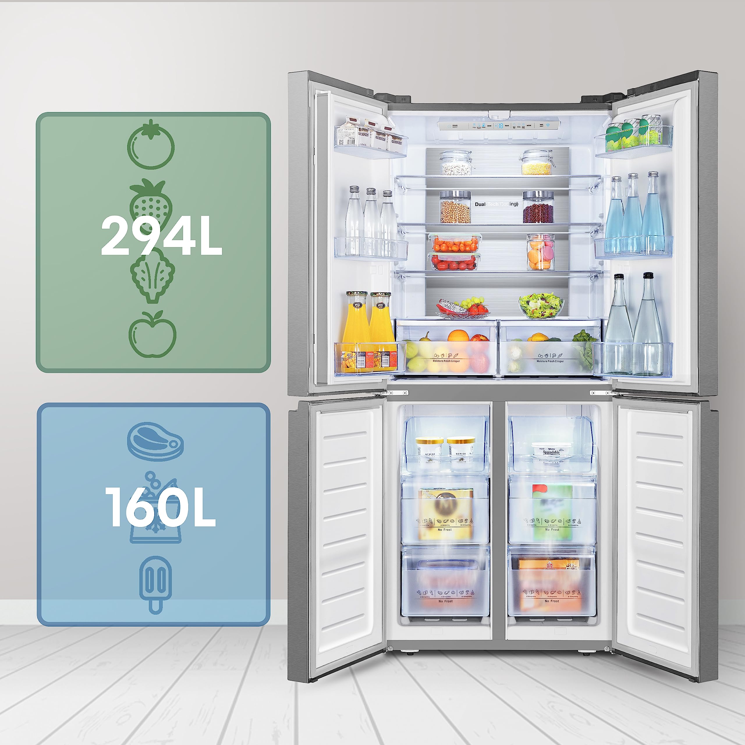 Hisense RQ563N4SI2-Frigorífico Cross Door,My Fresh Choice,Dual Tech Cooling,Congelamiento Rápido,Micro Vents Cooling, Multi-Air Flow,Tecnología Inverter,Inox,Ancho 80CM