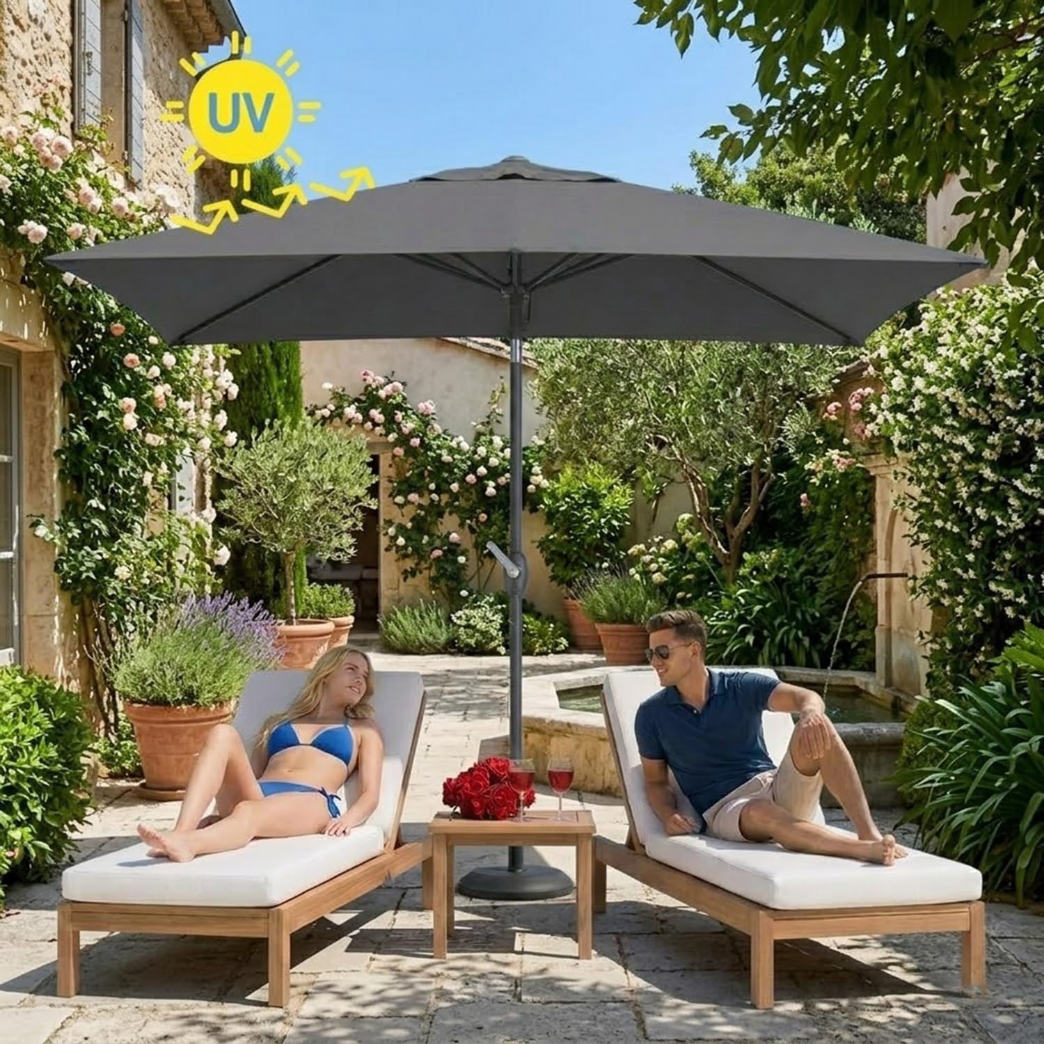 Telo di Ricambio per Ombrellone Rettangolare 3x2m 6 Stecche Copertura in Tessuto per Parasole da Giardino Terrazzo Protezione Solare Idrorepellente(Blu Navy)