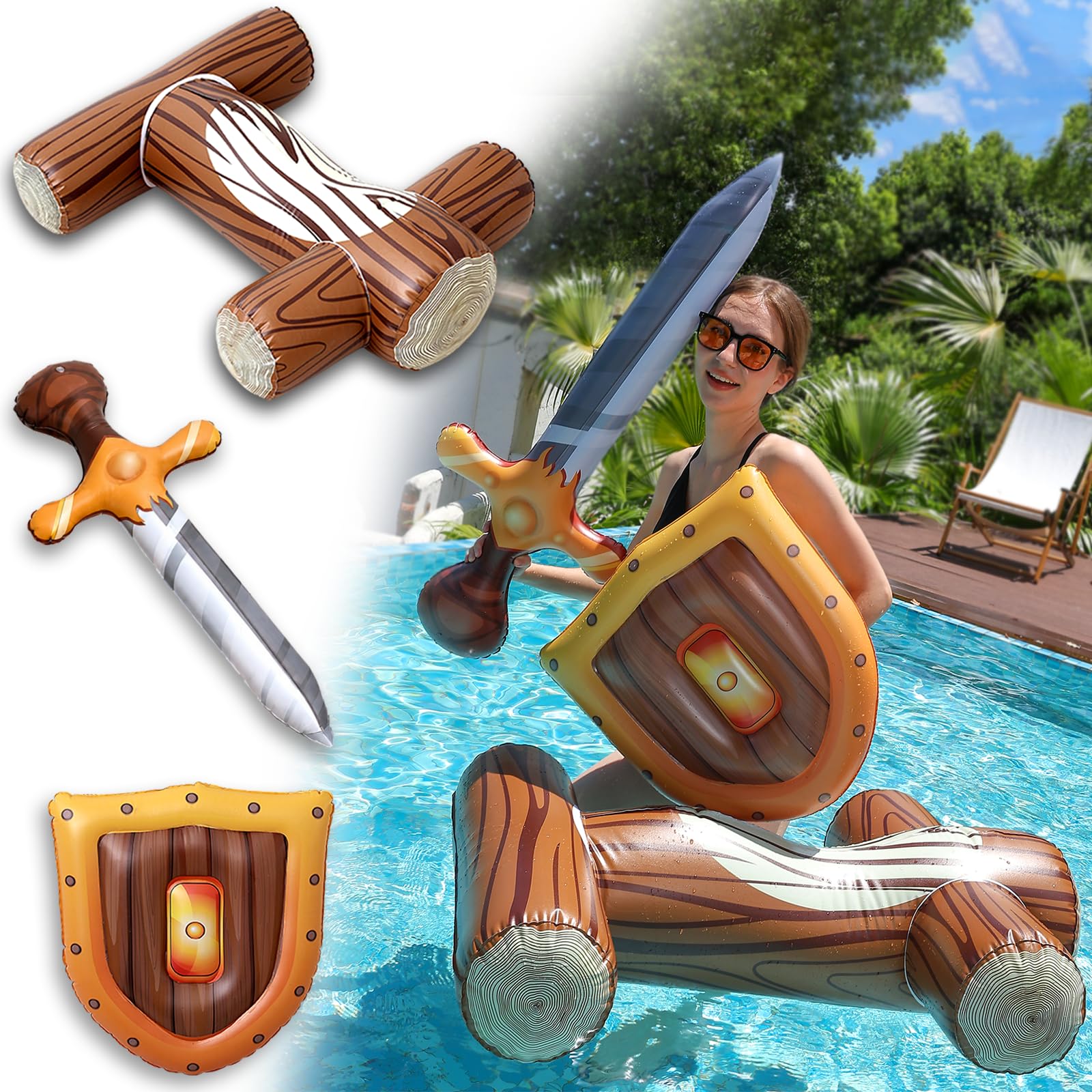 Inflatable Floating Row Pool Battle Toys for Adult, 3-Pack