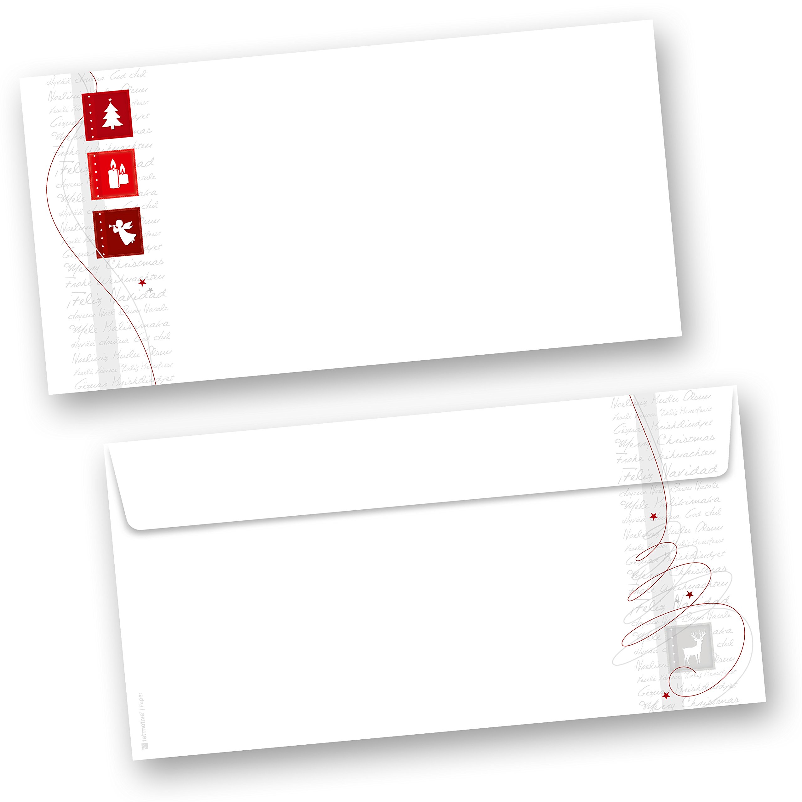 Red Modern Art Lot de 100 feuilles de papier à lettre de Noël avec enveloppes sans fenêtre pour clients professionnels