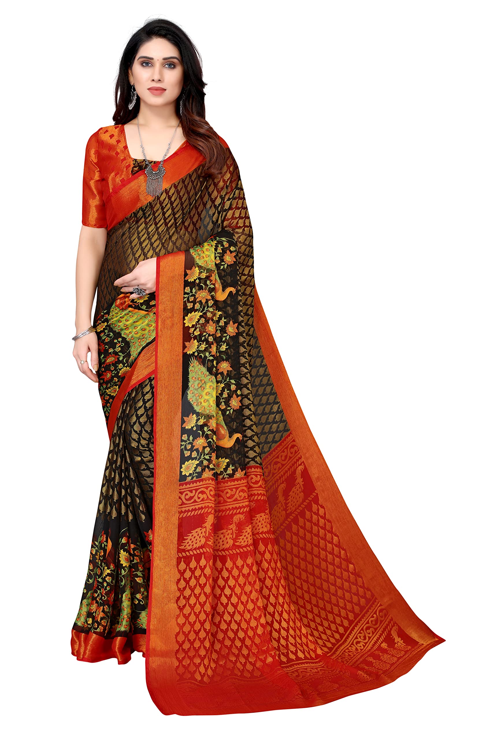 Winza DesignerWomens Woven Chiffon Brasso sarees for women Free