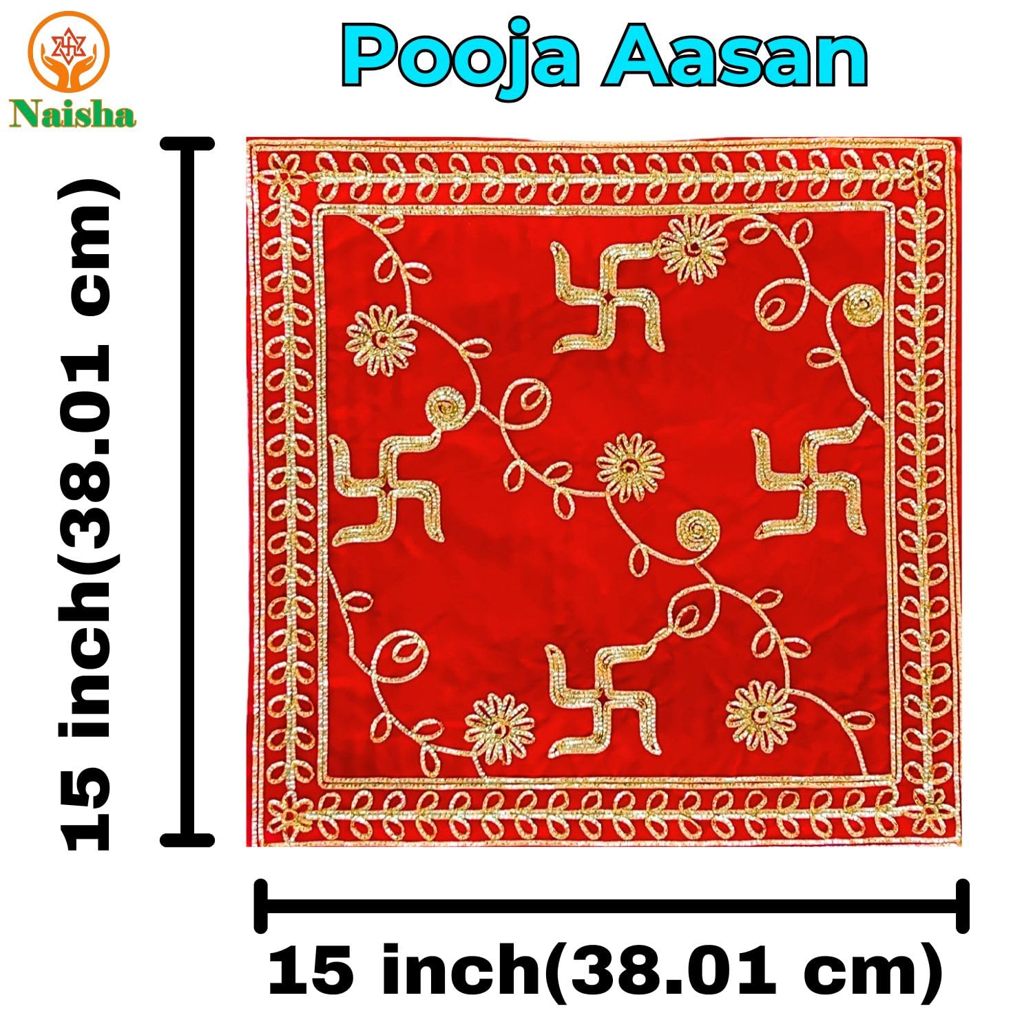 NAISHA Red Pooja Aasan Mat (Set of 2) 38 x 38 cm Velvet