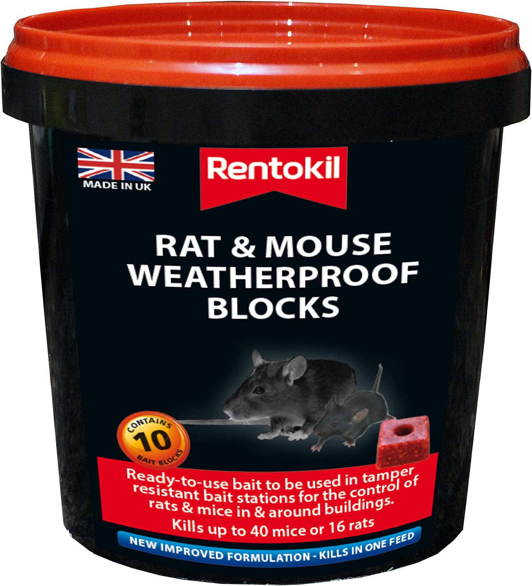 Rentokil PSMR42 Rat and Mouse Weatherproof Blocks, Black, 11.5 x 11.5 x 11.5 cm