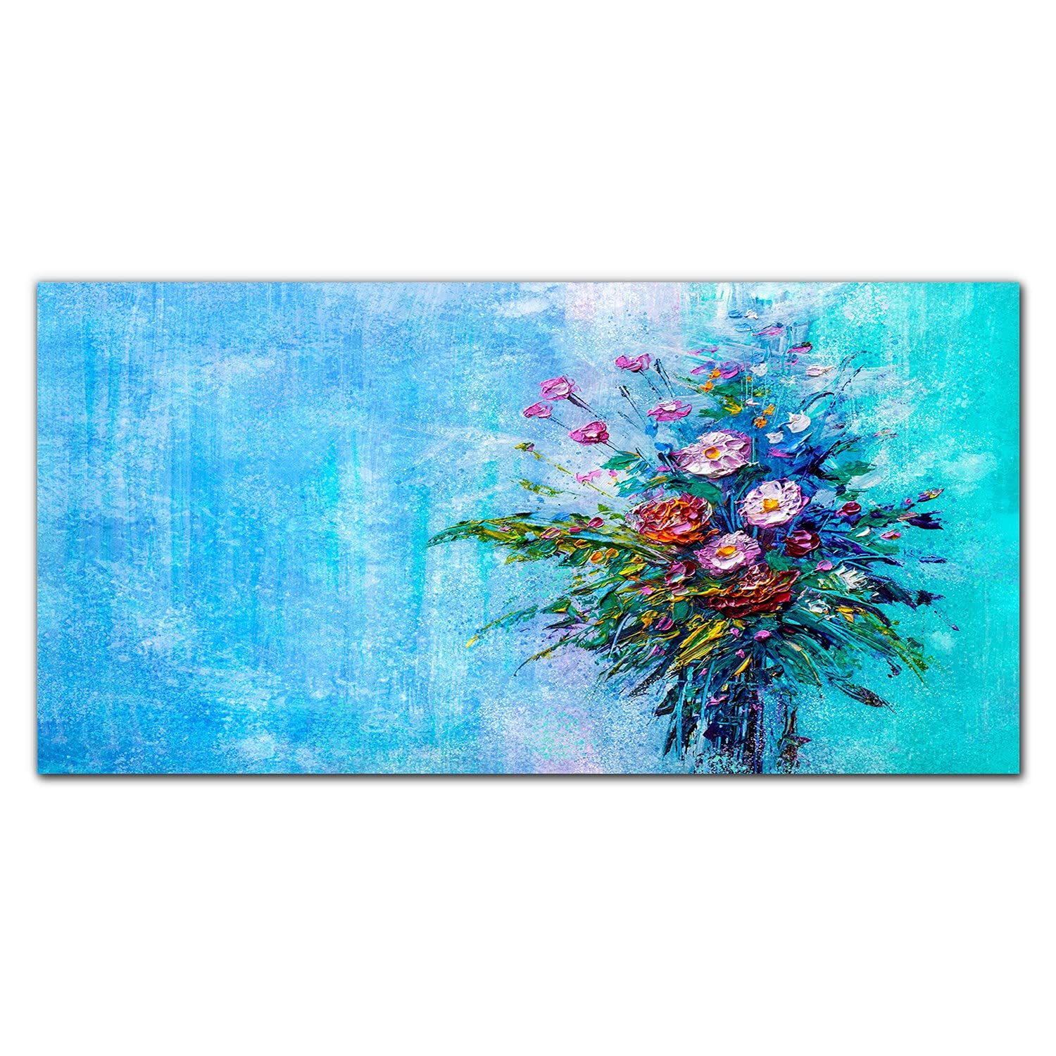 Crédence de cuisine adhésive verre trempé 120x60cm dosseret mural peinture fleurs