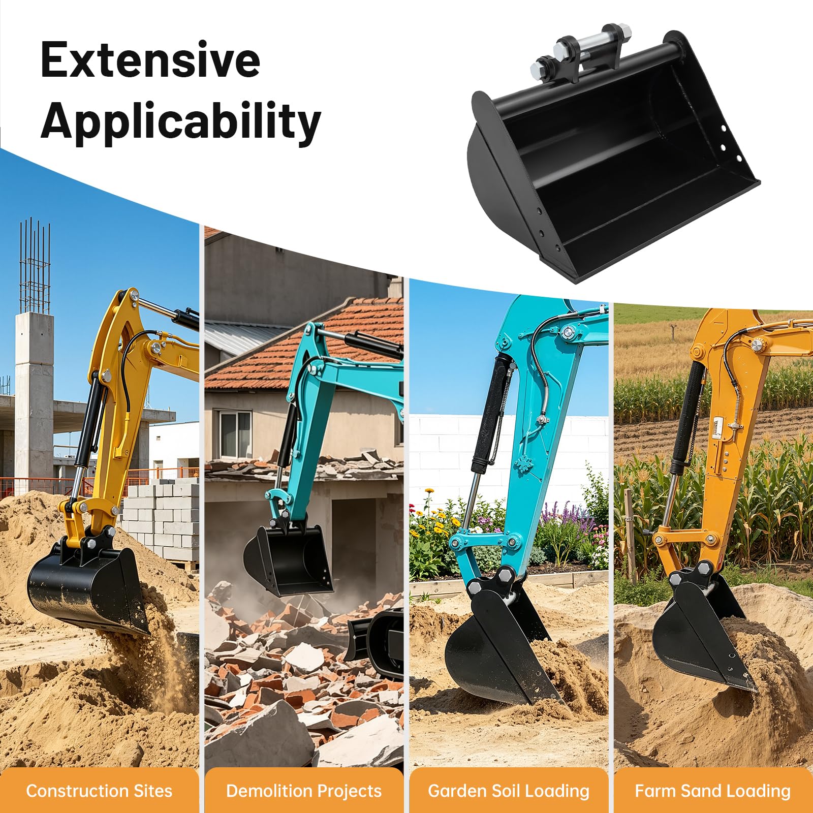 Minibaggerlöffel Baggerlöffel Minibagger Zubehör, für Bagger Bis zu 2T | Baggerschaufel für Erdaushub,Grabenräumung und Materialtransport, Lochabstand 9,05–9,3 cm