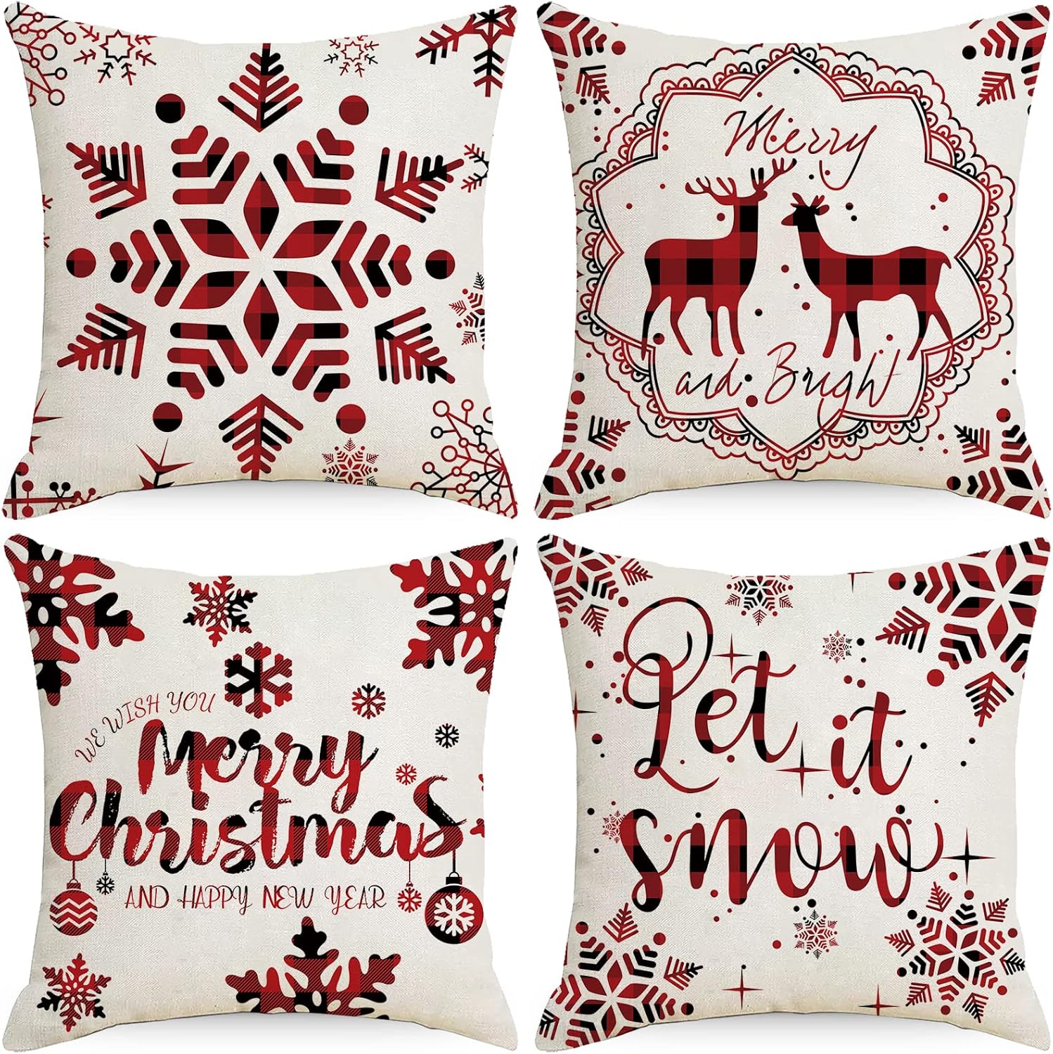 Christmas Pillow Covers 18x18 Inch Set of 4 for Christmas