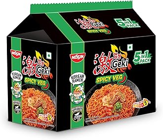 Geki Hot & Spicy Korean Instant Noodles Veg (5 in 1 pack), 400 gm