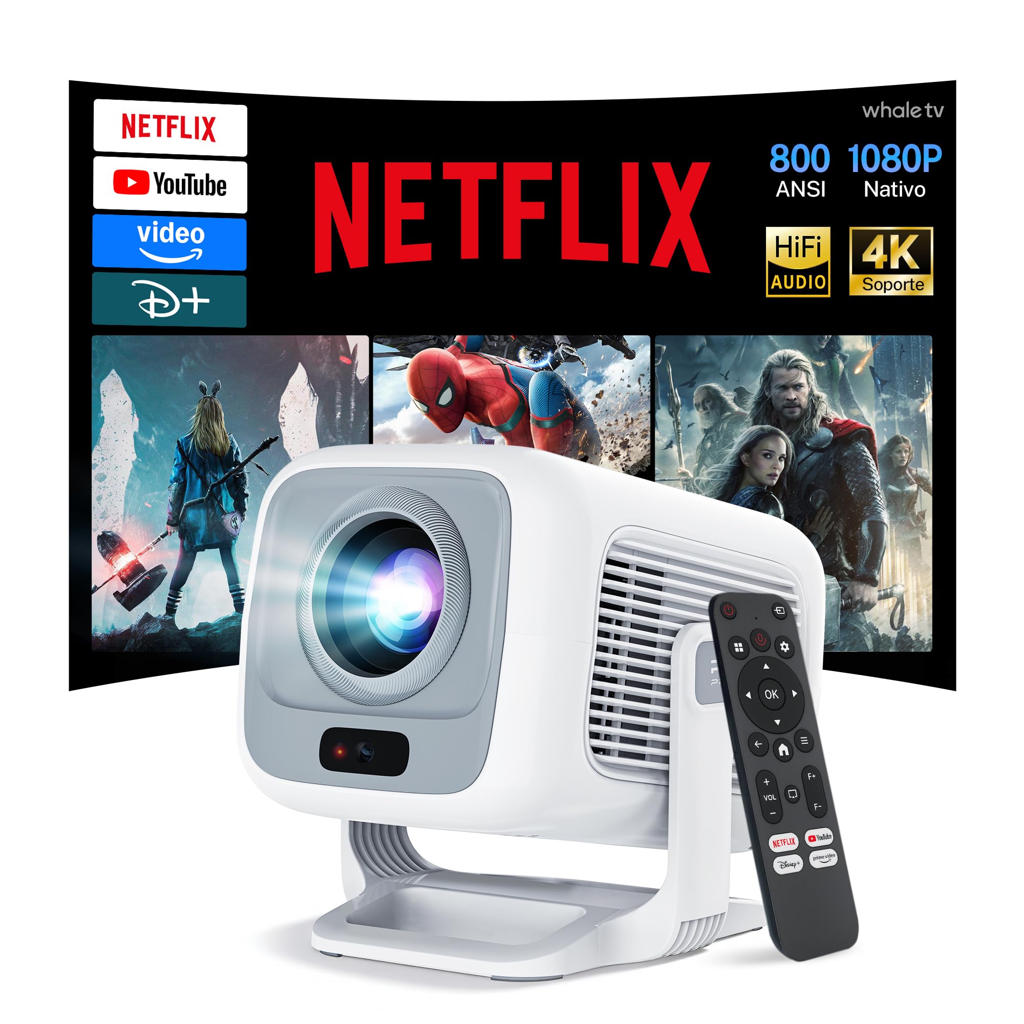[Compatible con Netflix] Proyector Inteligente 1080P Nativo, Android 13 | Soporte 4K, Enfoque y Corrección Automáticos, 800 Lúmenes ANSI, Compatible con iOS/Android/TV Stick, LYNCAST